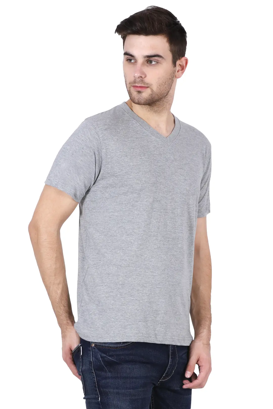Men's Plain V Neck Cotton T-Shirt Grey - Image 5
