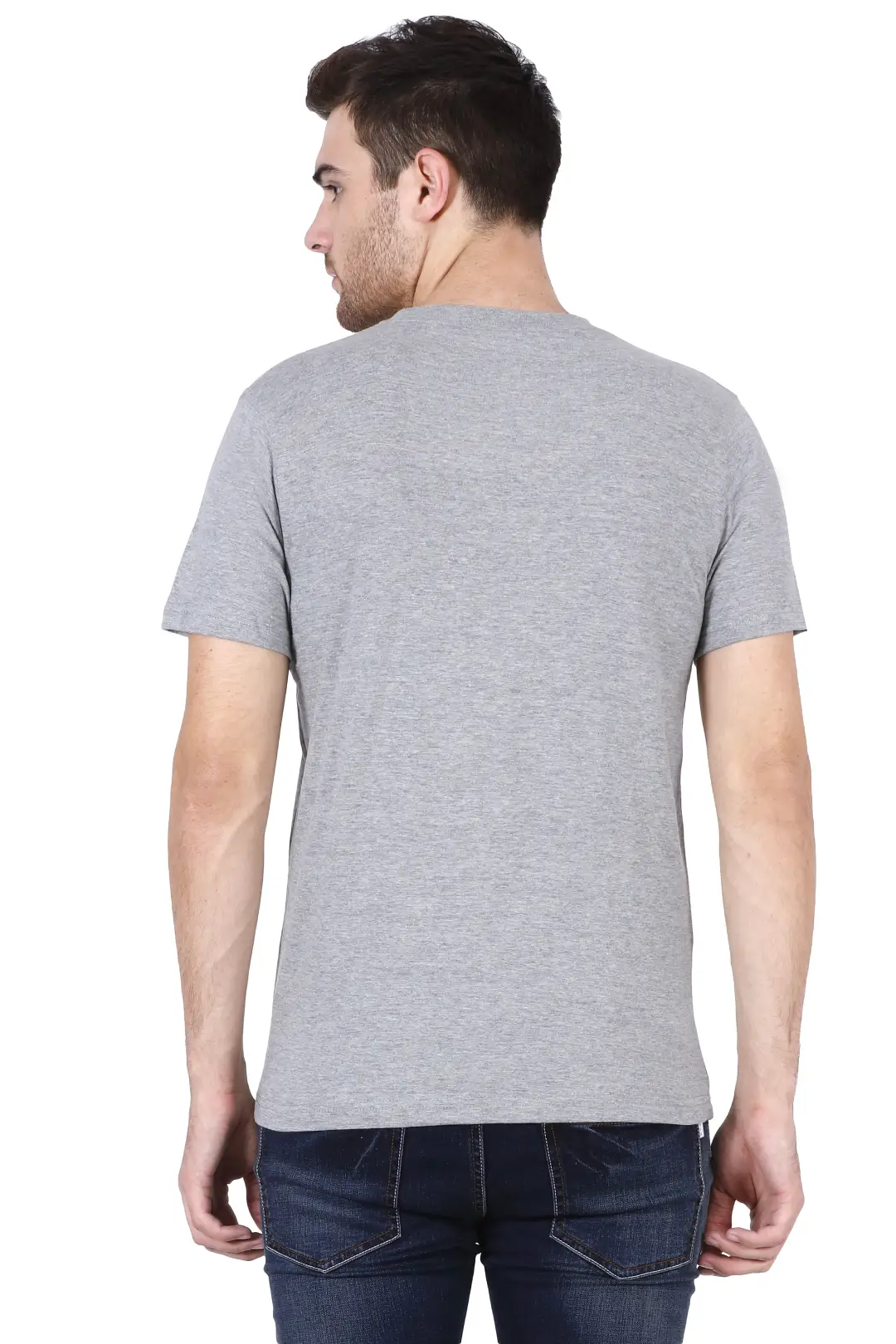 Men's Plain V Neck Cotton T-Shirt Grey - Image 4