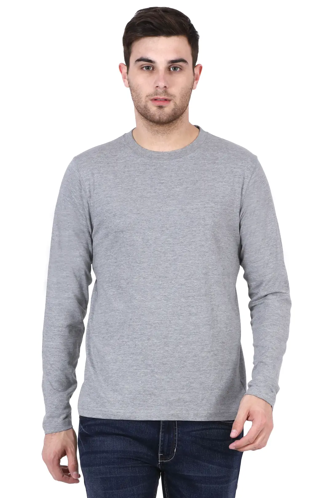 Men Combed Cotton Full Sleeve Grey Melange T-shirt