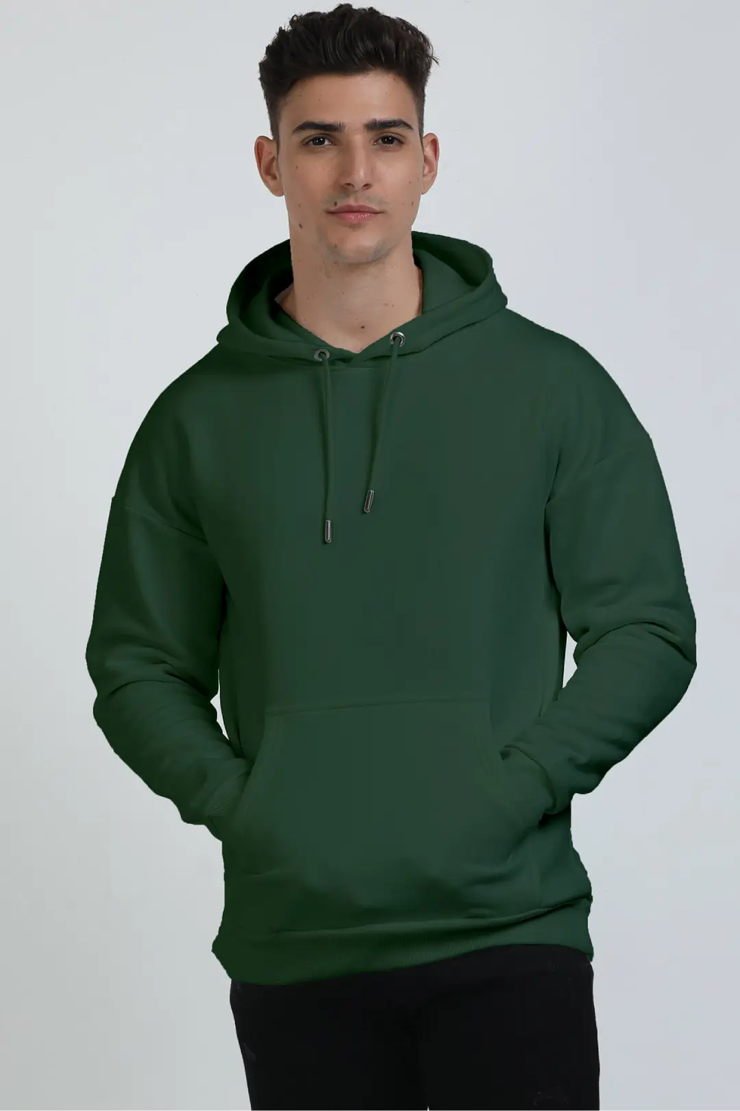 Bottle Green Cotton Blend Pullover Style Oversized Hooded Sweatshirt