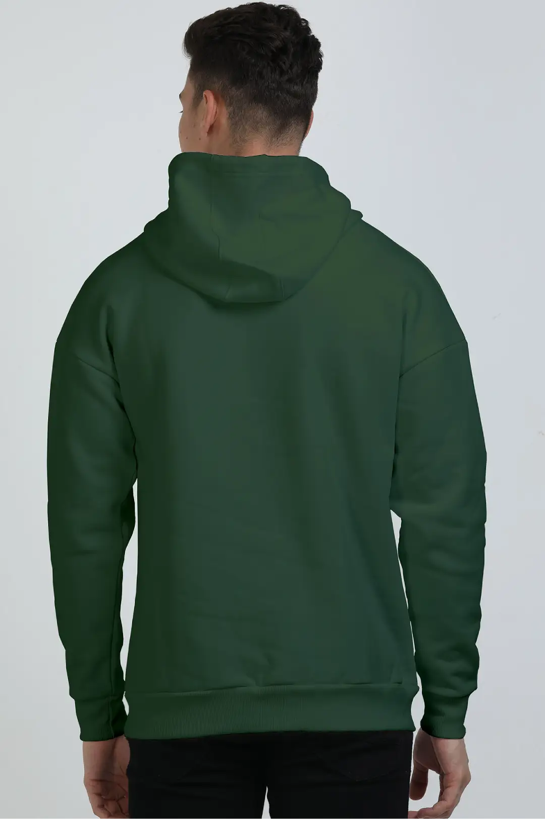 Bottle Green Cotton Blend Pullover Style Oversized Hooded Sweatshirt - Image 2