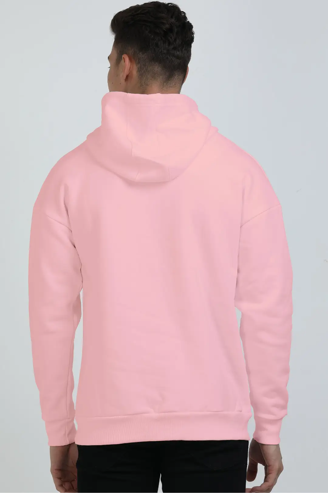 Light Baby Pink Cotton Blend Pullover Style Oversized Hooded Sweatshirt - Image 2