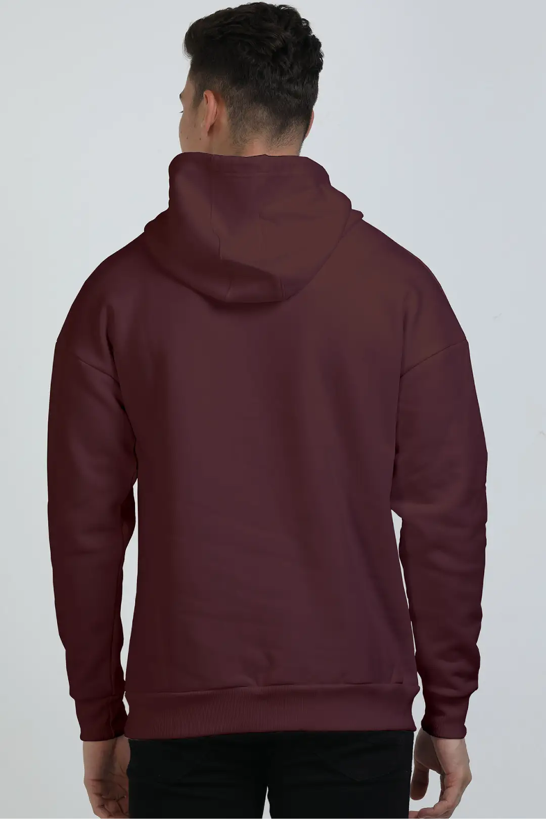 Maroon Cotton Blend Pullover Style Oversized Hooded Sweatshirt - Image 2