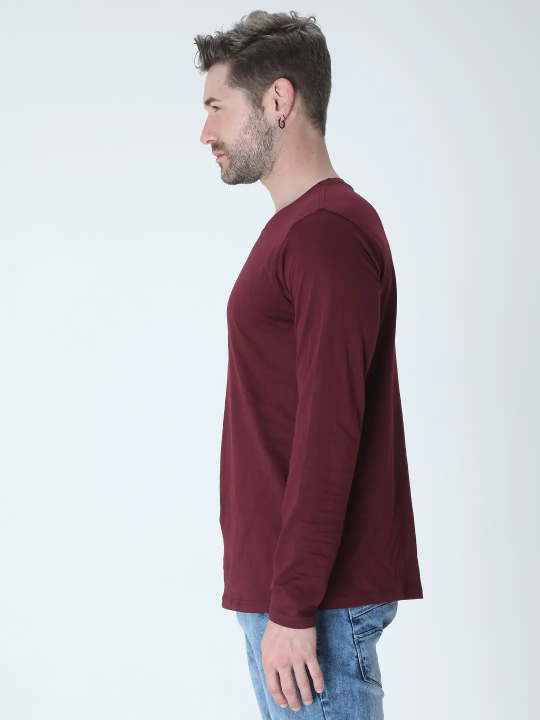Men Combed Cotton Full Sleeve Maroon T-shirt - Image 3