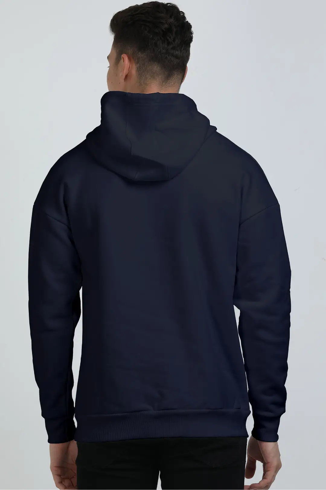 Navy Blue Cotton Blend Pullover Style Oversized Hooded Sweatshirt - Image 2