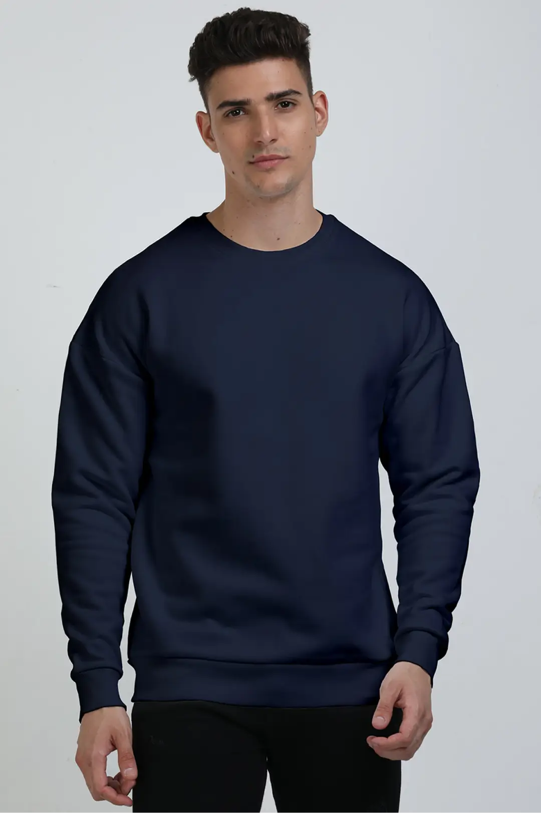 Navy Blue Cotton Blend Heavy Oversized Sweatshirt