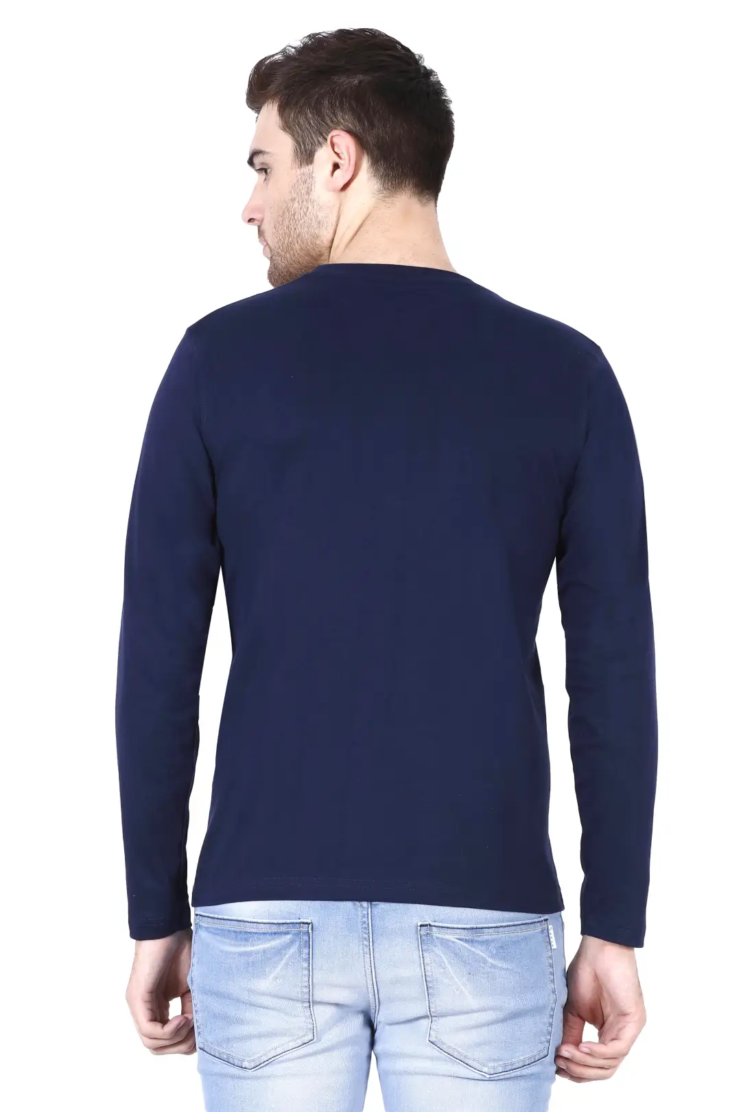 Men Combed Cotton Full Sleeve Royal Blue T-shirt - Image 5