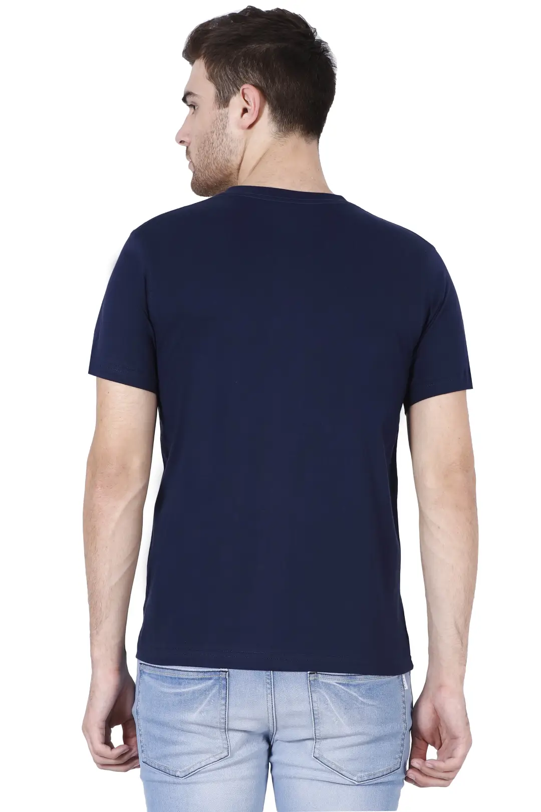 Men's Plain V Neck Cotton T-Shirt Navy Blue - Image 3