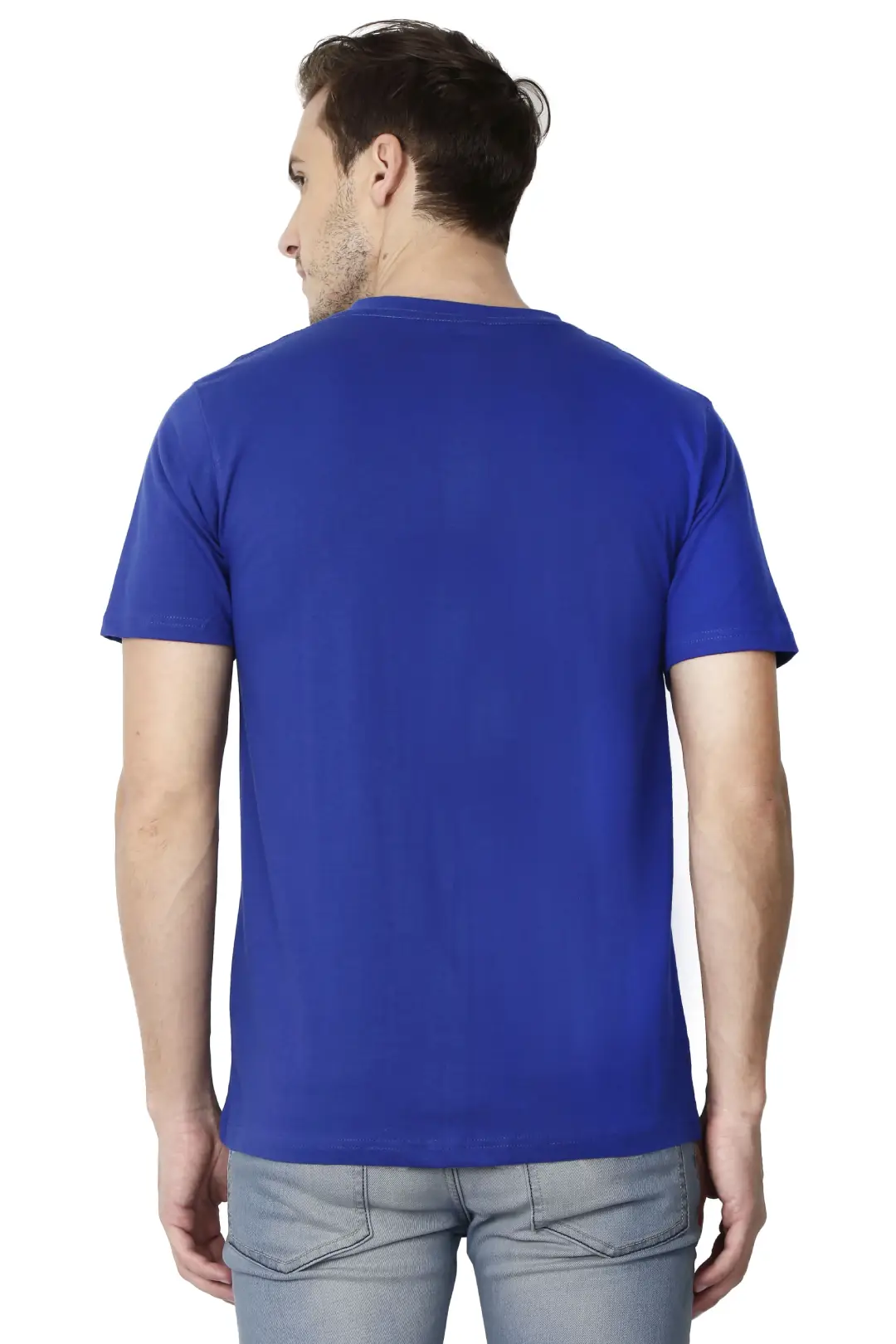Men's Plain V Neck Cotton T-Shirt Royal Blue - Image 2