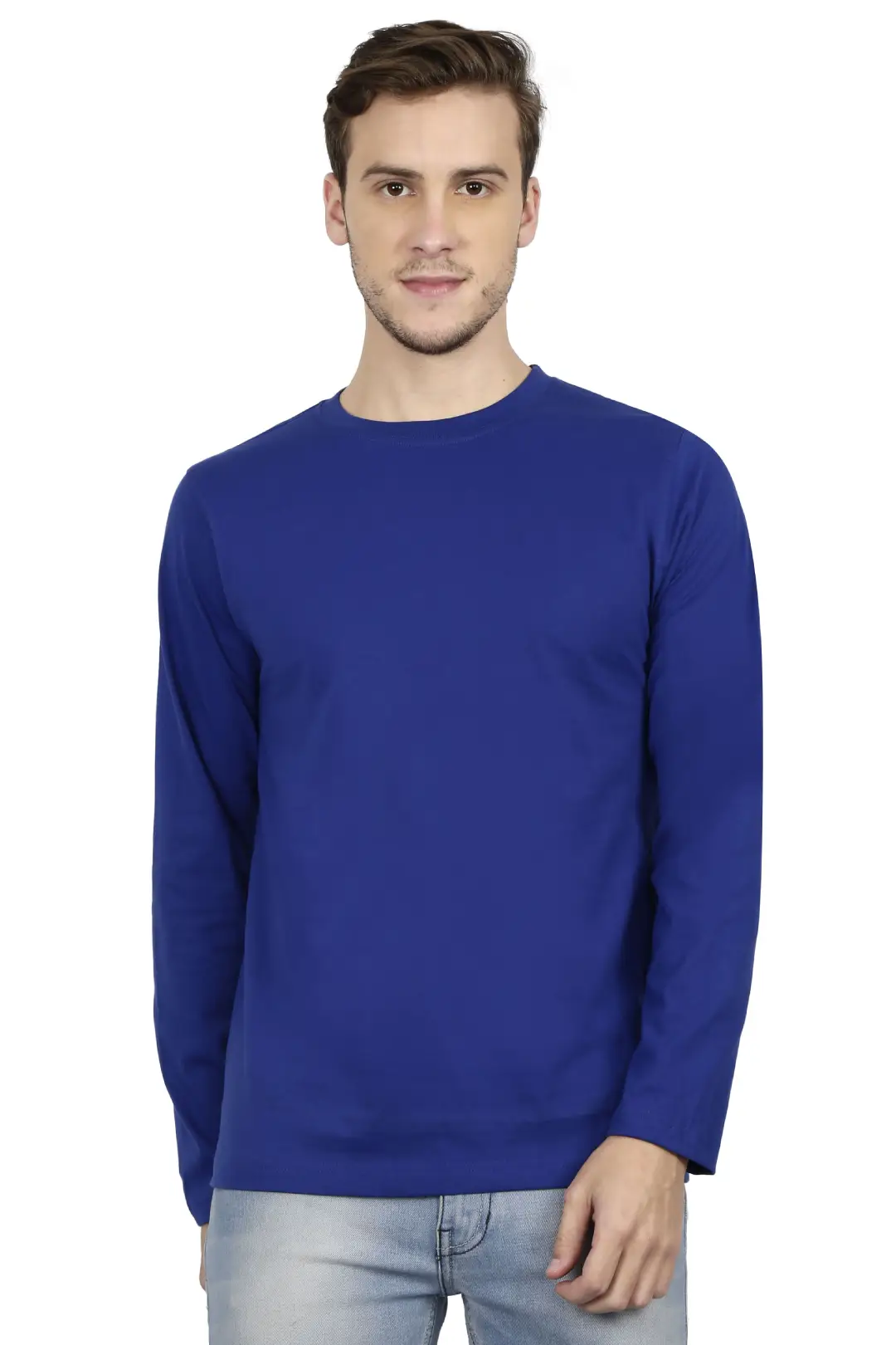 Men Combed Cotton Full Sleeve Royal Blue T-shirt