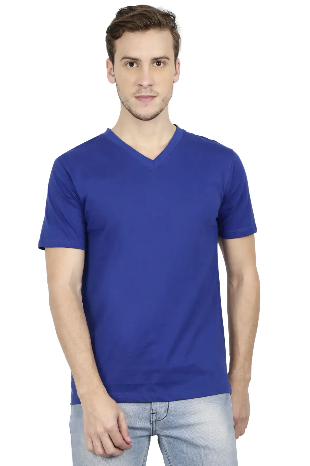Men's Plain V Neck Cotton T-Shirt Royal Blue