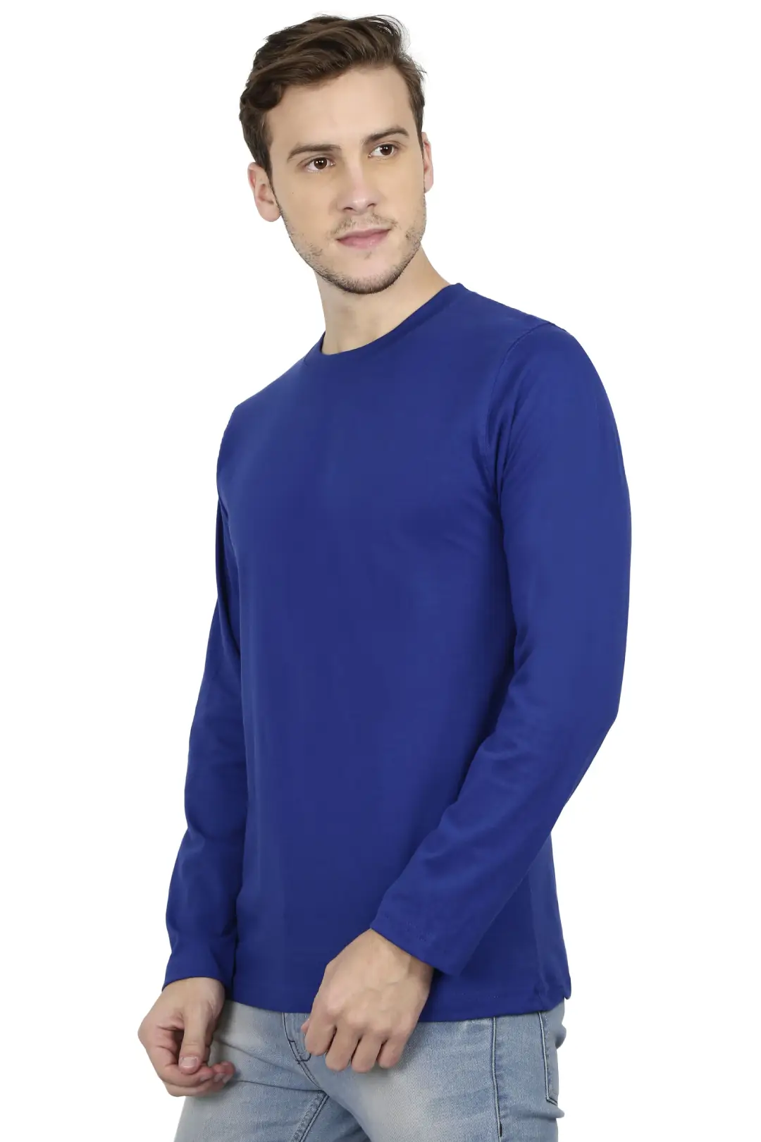 Men Combed Cotton Full Sleeve Royal Blue T-shirt - Image 4