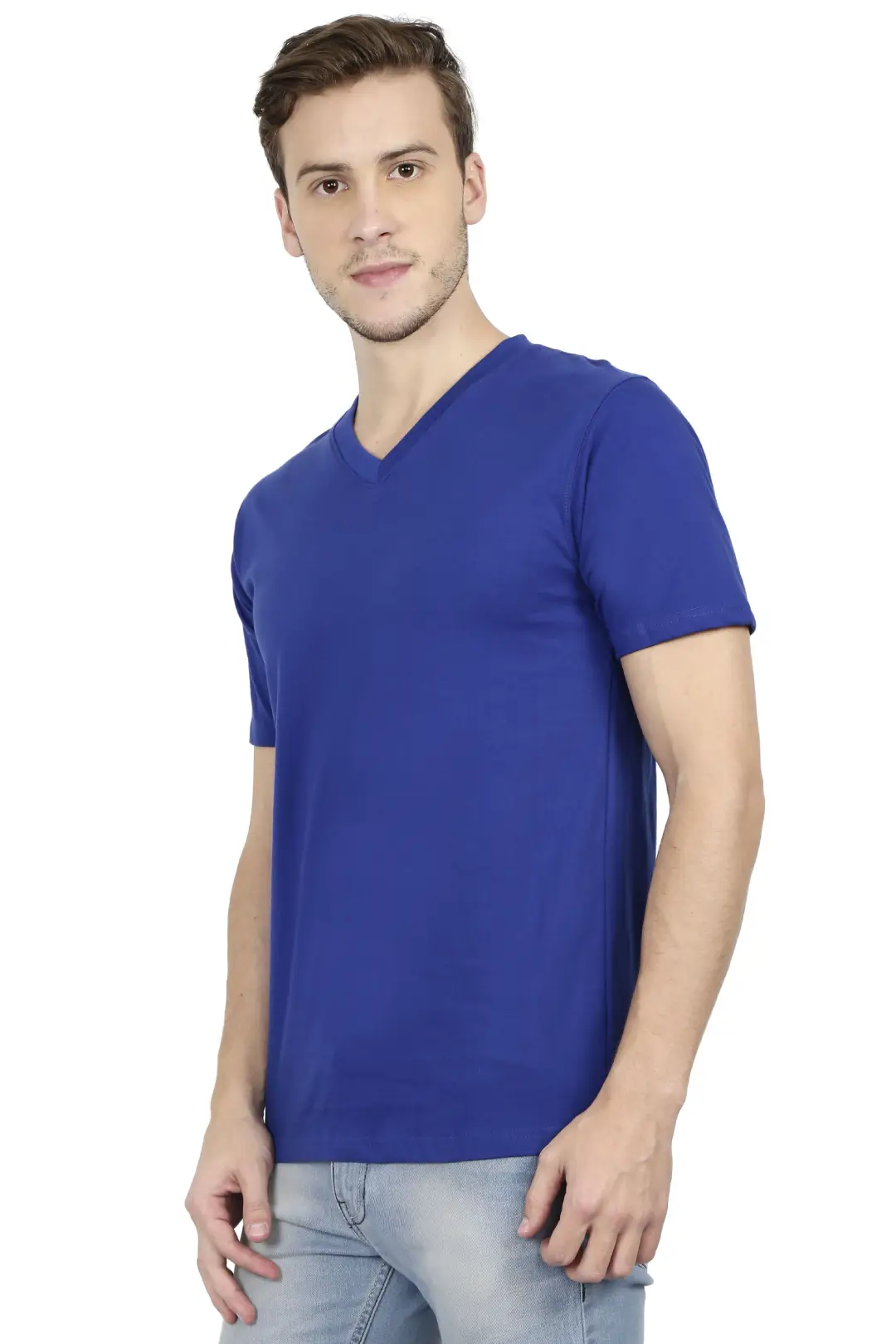 Men's Plain V Neck Cotton T-Shirt Royal Blue - Image 5