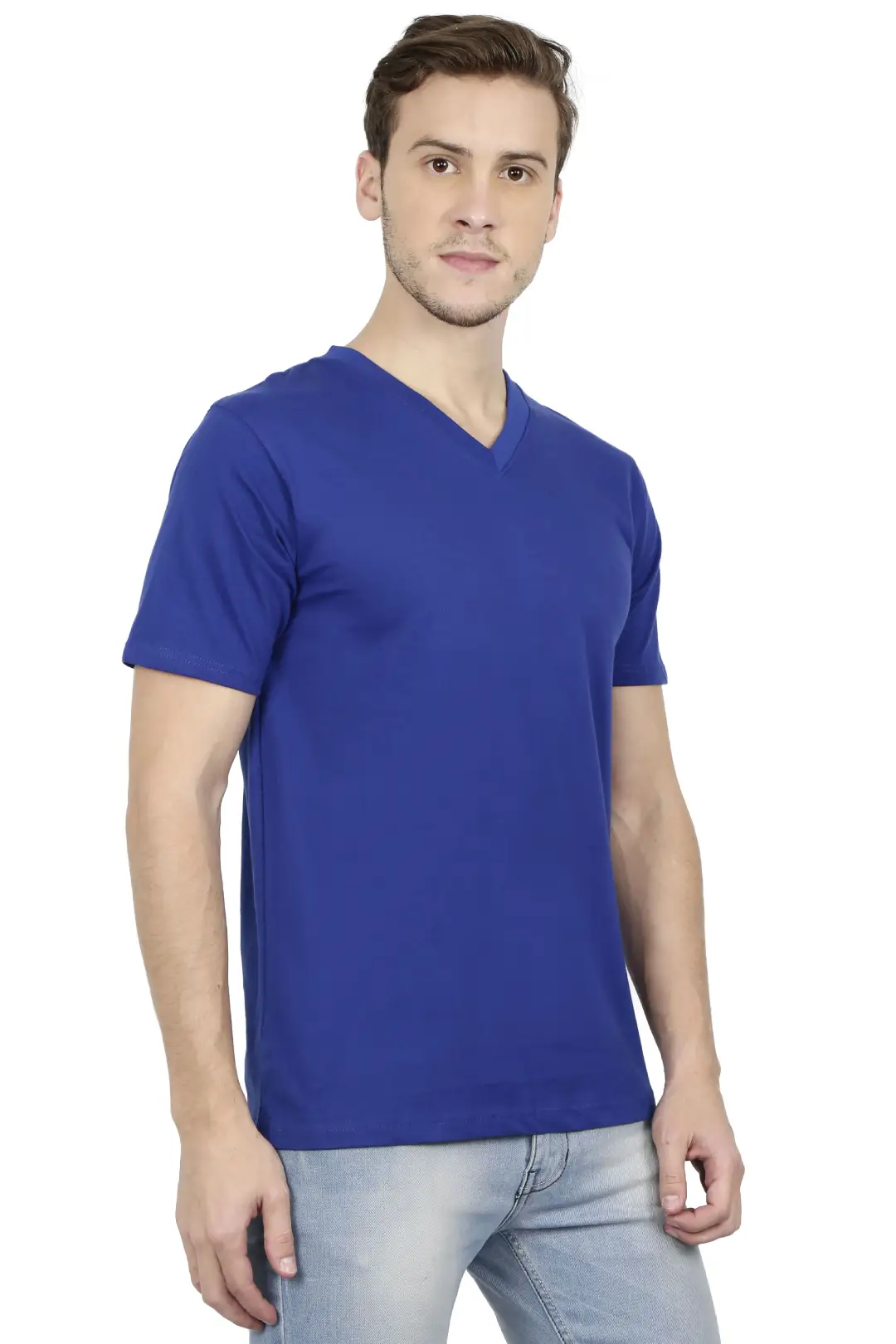 Men's Plain V Neck Cotton T-Shirt Royal Blue - Image 4