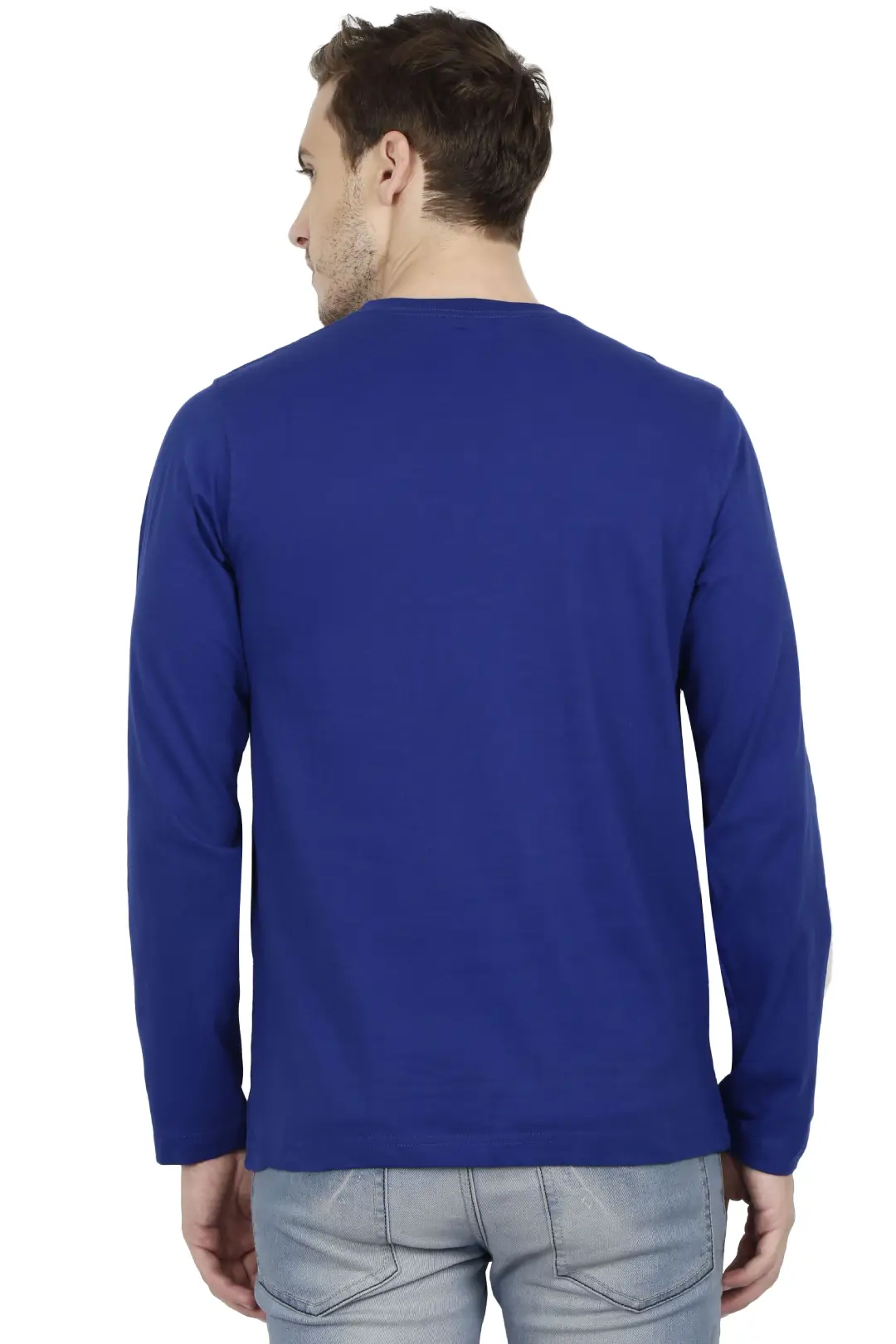 Men Combed Cotton Full Sleeve Royal Blue T-shirt - Image 3