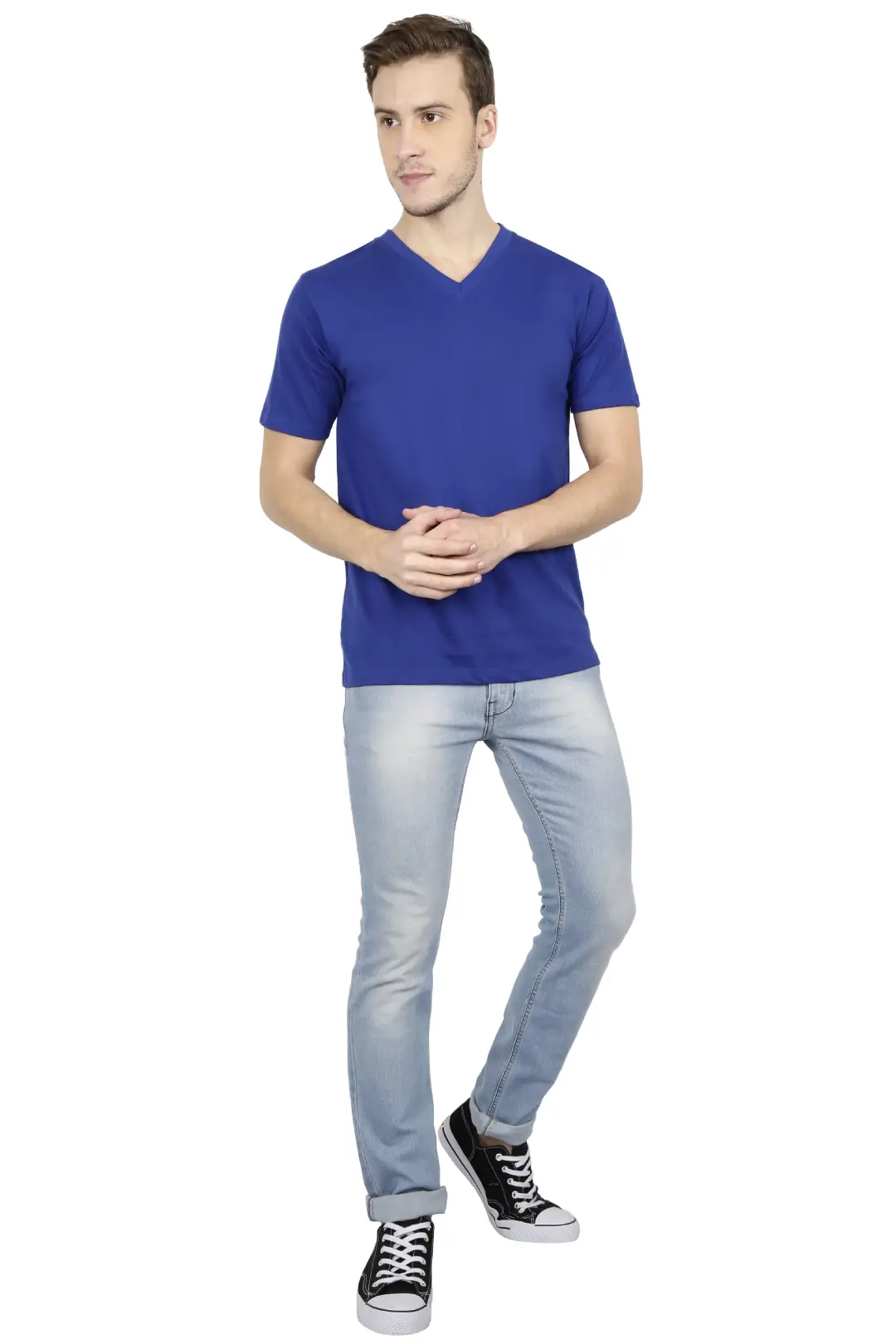 Men's Plain V Neck Cotton T-Shirt Royal Blue - Image 6