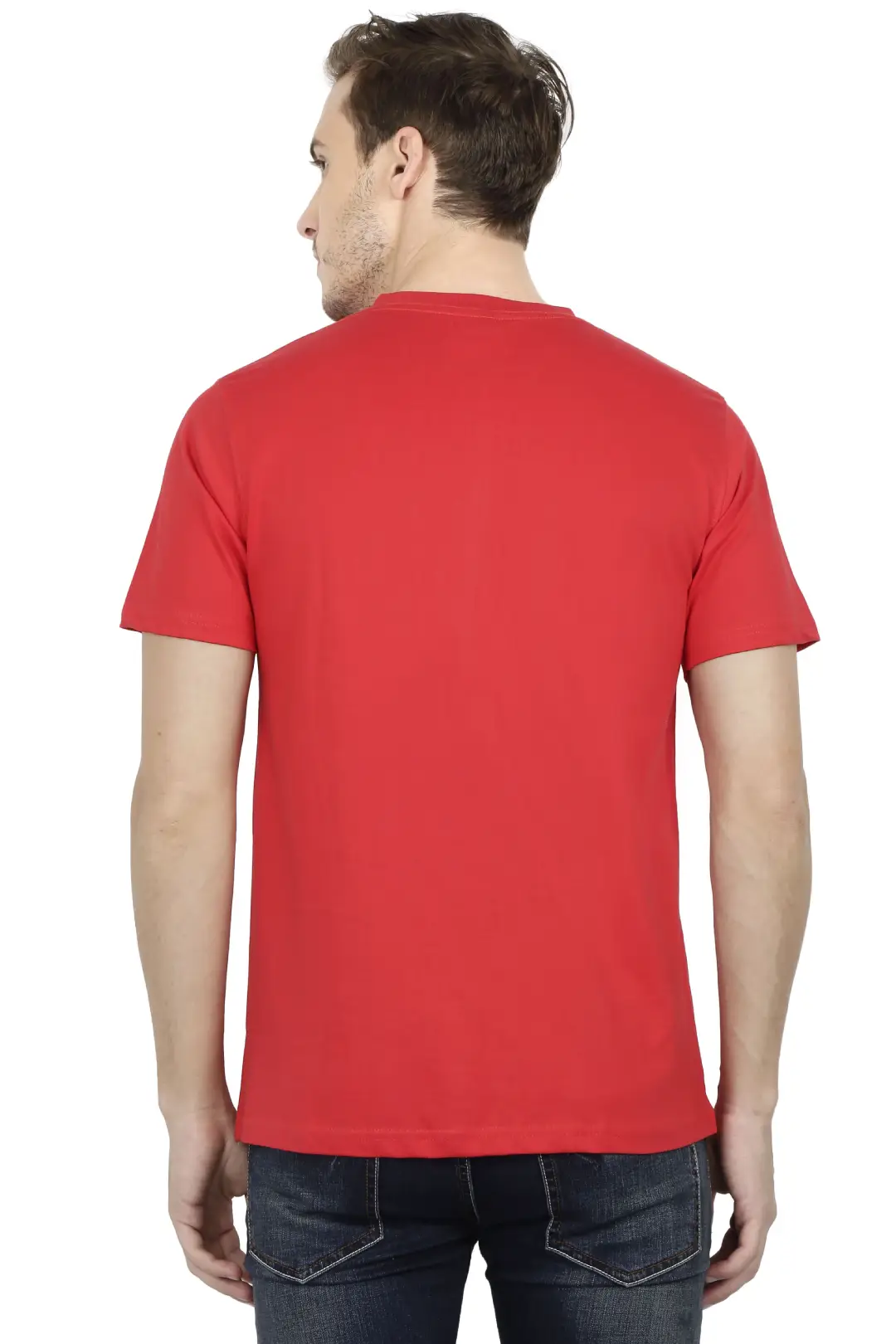 Men's Plain V Neck Cotton T-Shirt Red - Image 4