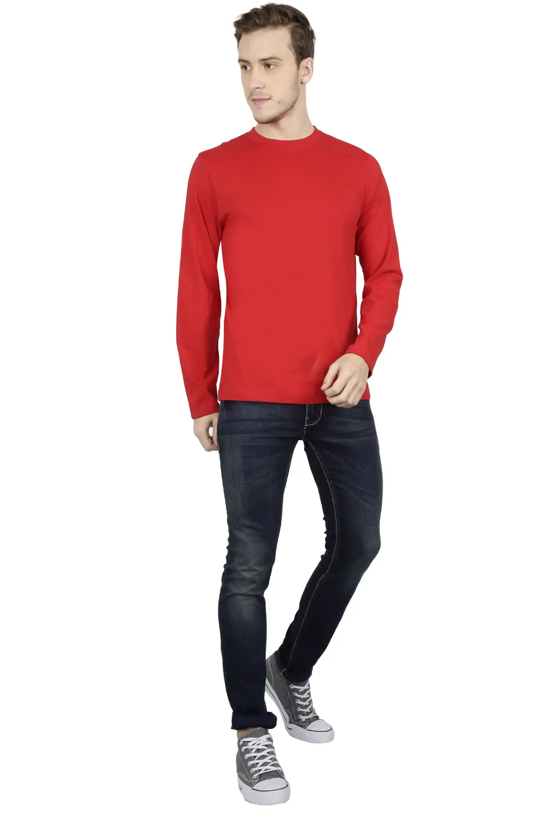 Men Combed Cotton Full Sleeve Red T-shirt - Image 4