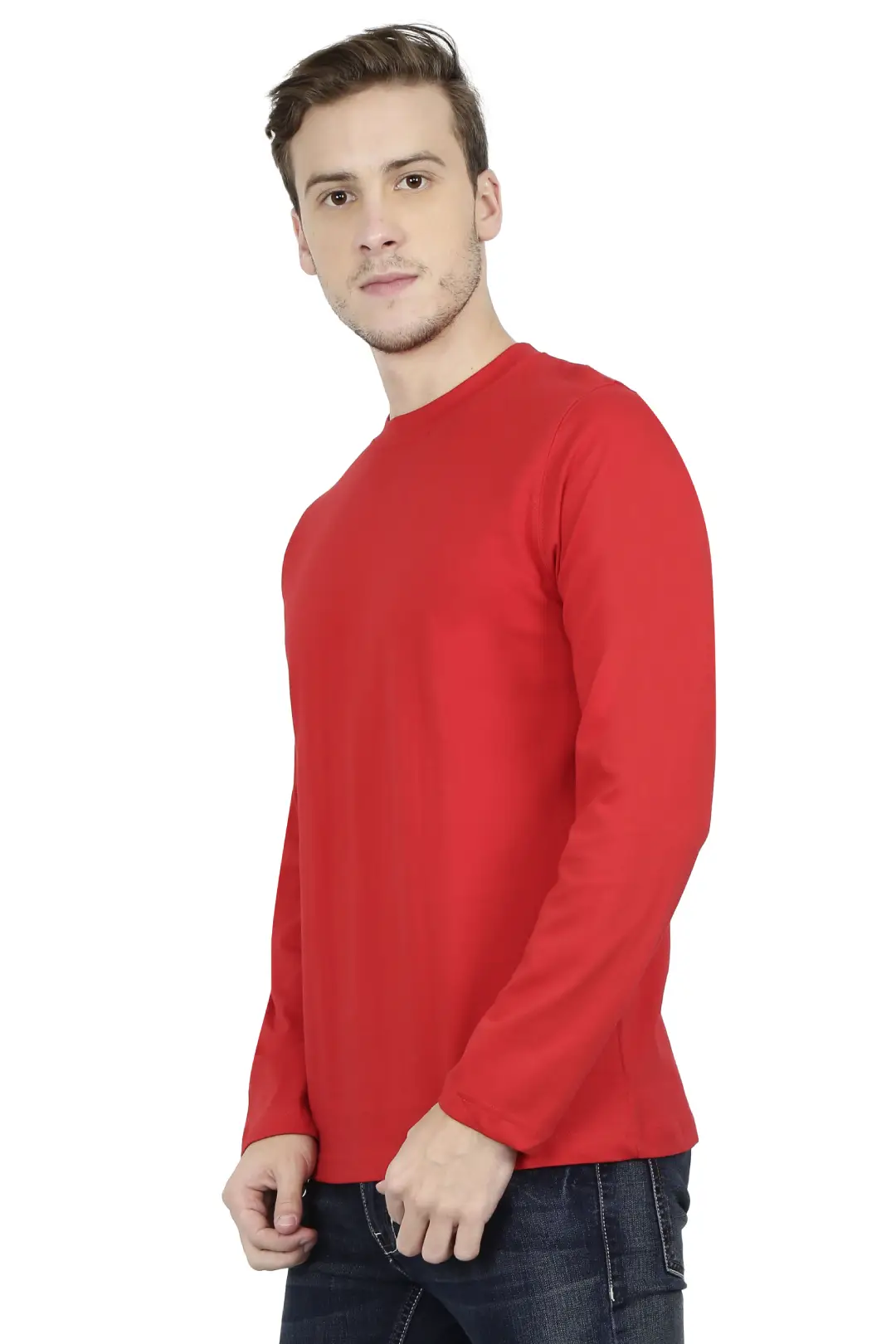 Men Combed Cotton Full Sleeve Red T-shirt - Image 6