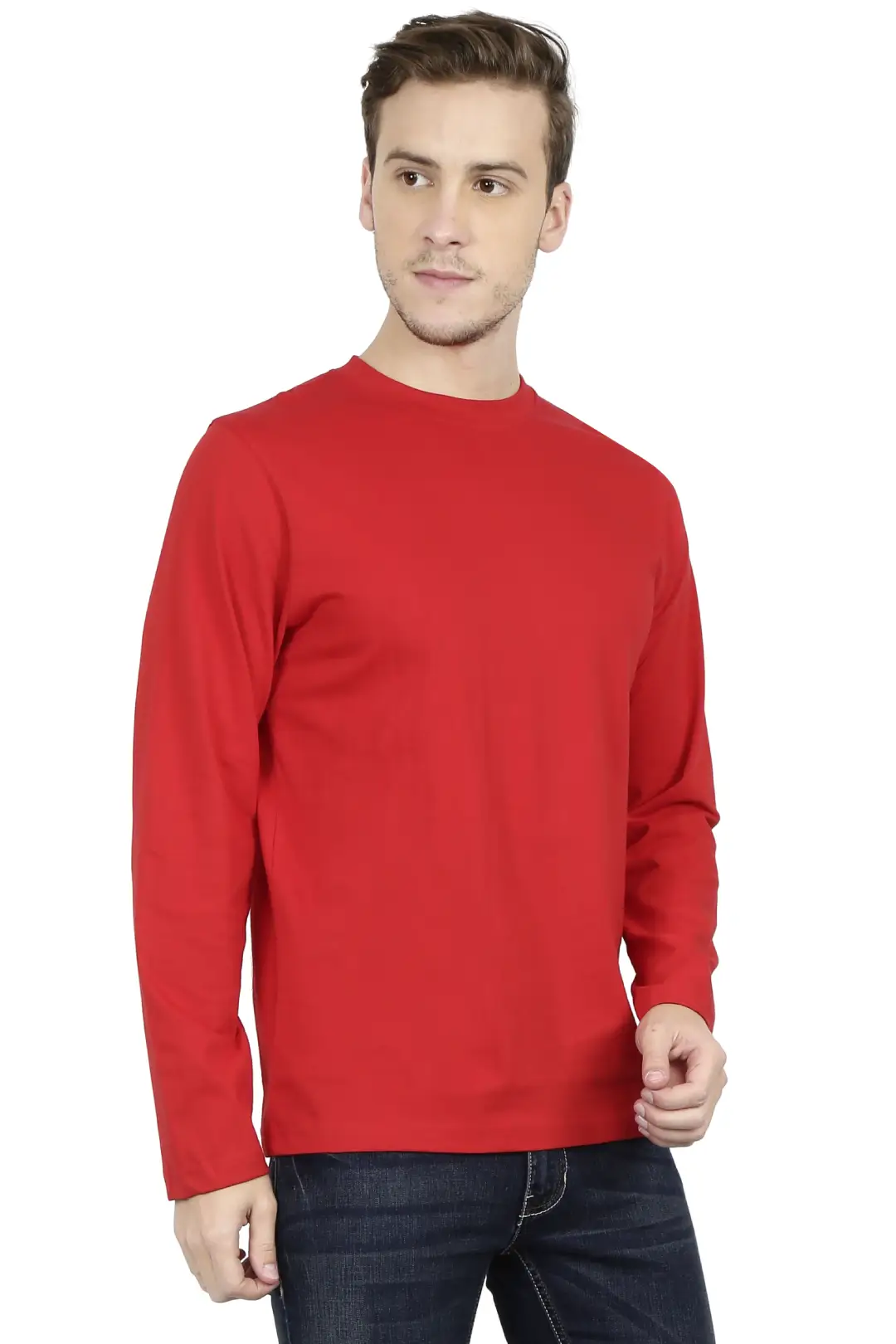 Men Combed Cotton Full Sleeve Red T-shirt - Image 5