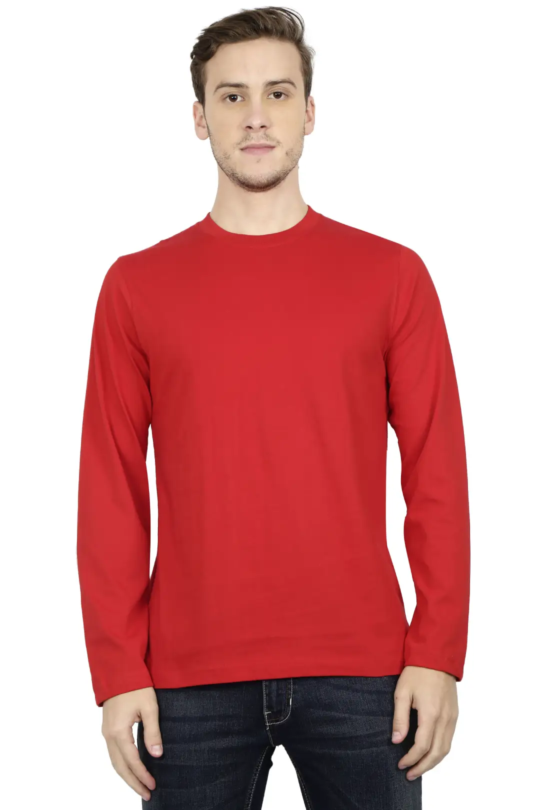 Men Combed Cotton Full Sleeve Red T-shirt