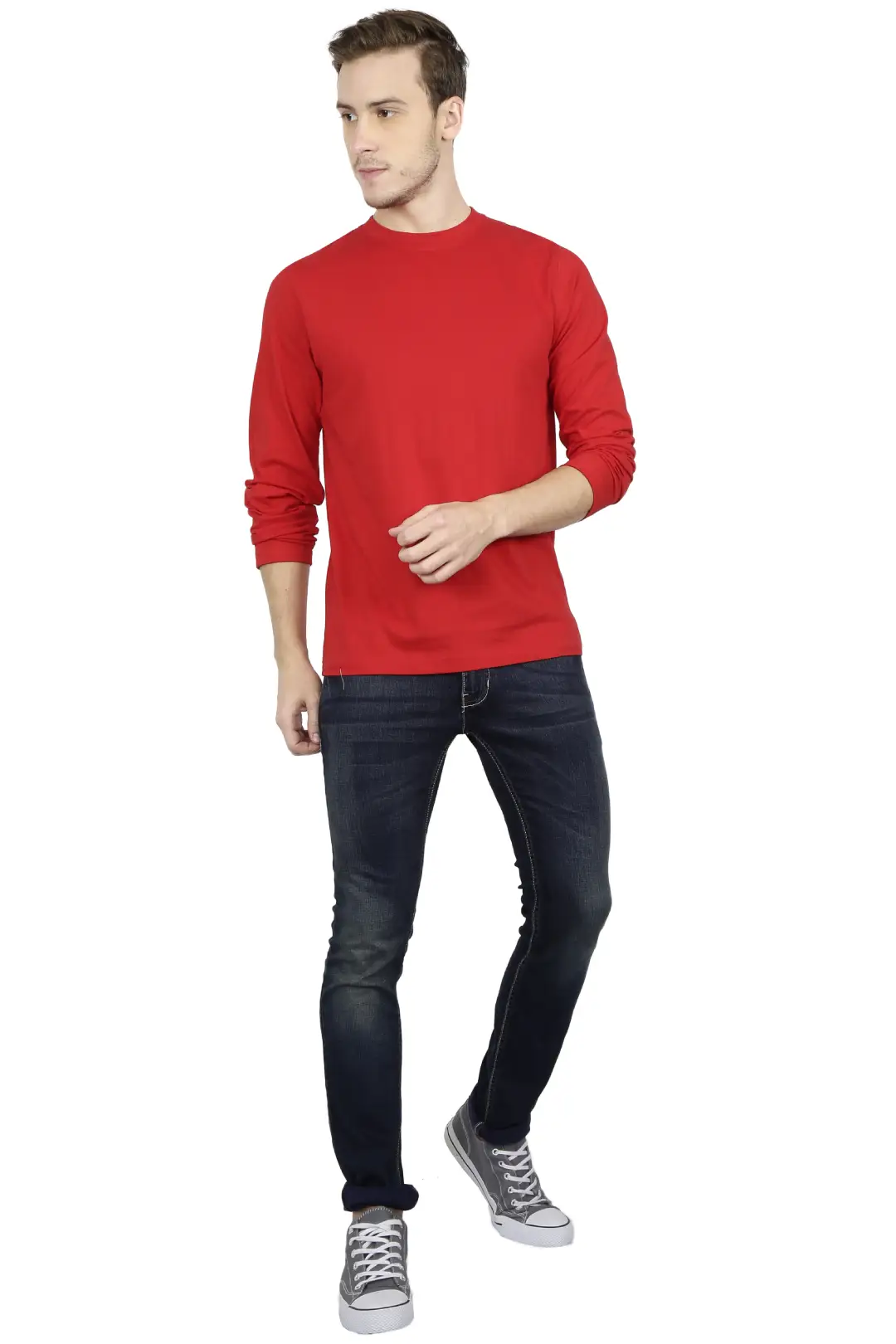 Men Combed Cotton Full Sleeve Red T-shirt - Image 3