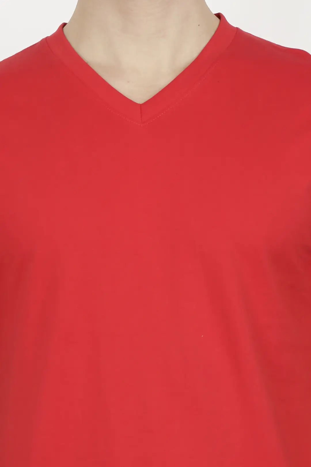 Men's Plain V Neck Cotton T-Shirt Red - Image 6