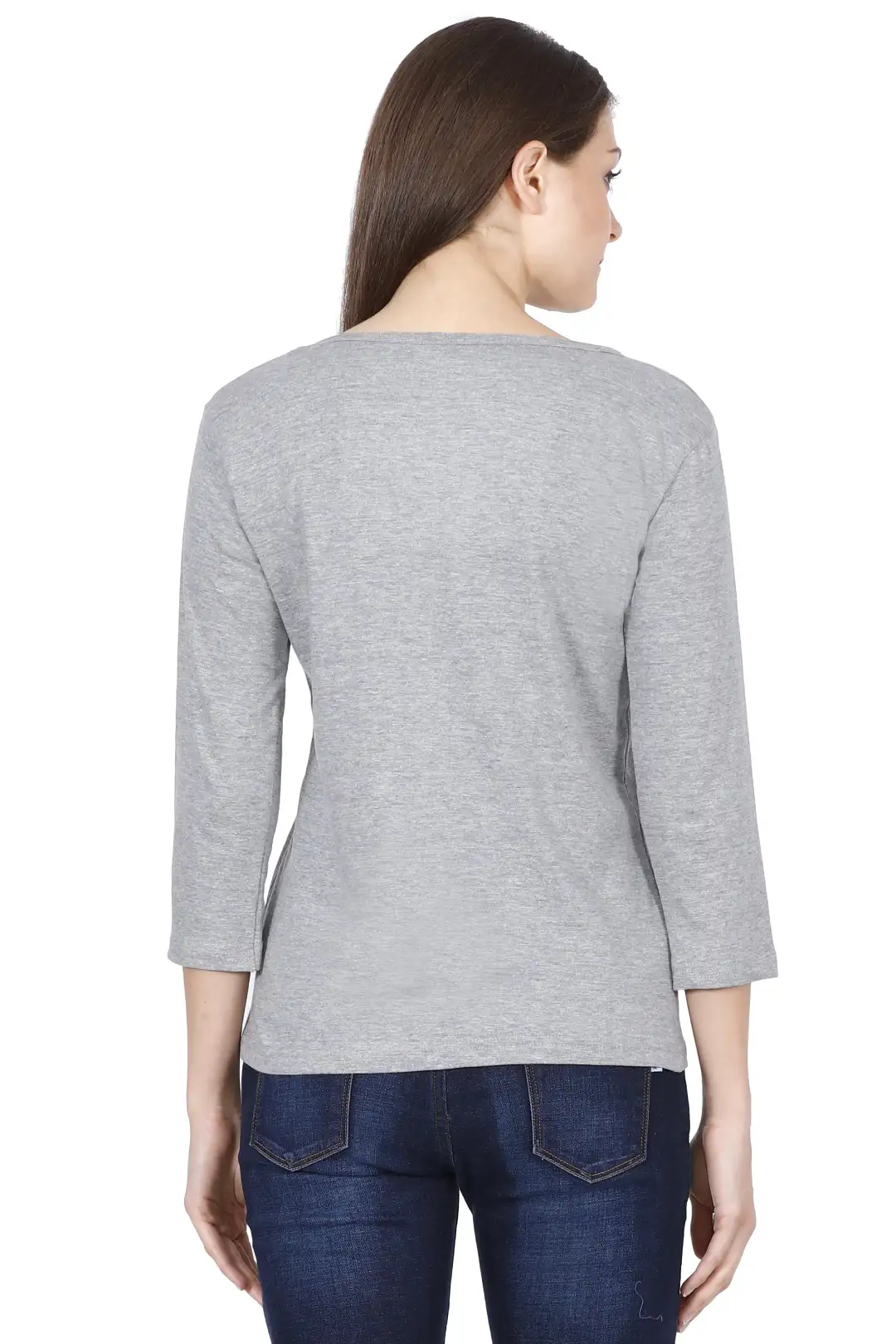 Women's 3/4 Sleeves Plain Cotton T-Shirt Grey - Image 3