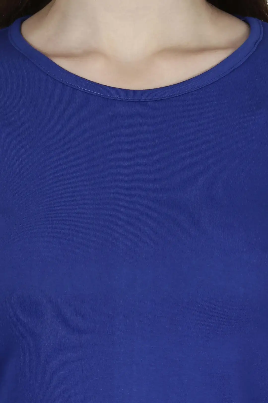 Women's 3/4 Sleeves Plain Cotton T-Shirt Royal Blue - Image 5