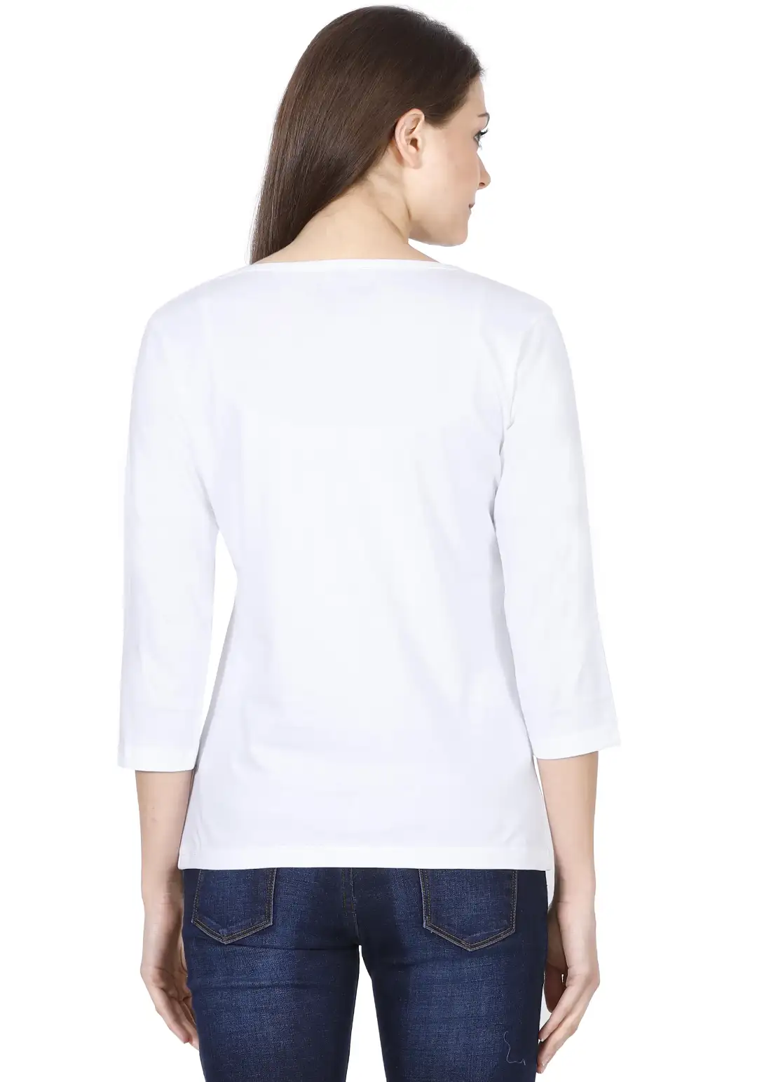 Women's 3/4 Sleeves Plain Cotton T-Shirt White - Image 3
