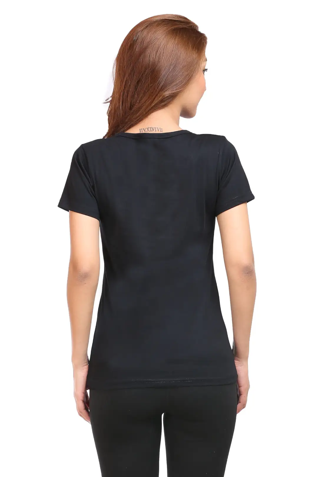 Women Solid Plain Combed Cotton T-shirt Black - Image 5