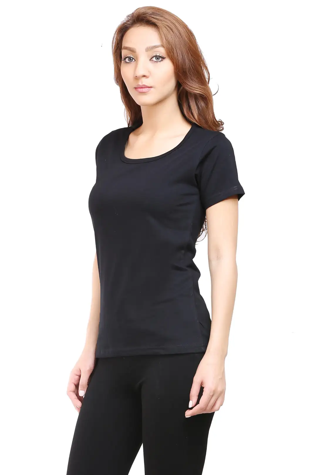 Women Solid Plain Combed Cotton T-shirt Black - Image 2