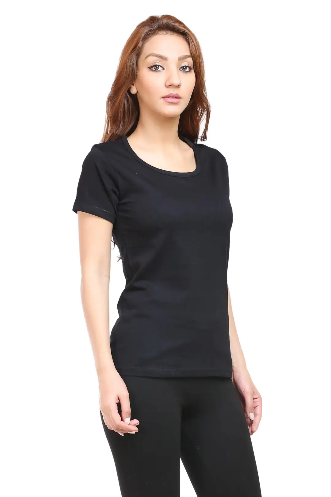 Women Solid Plain Combed Cotton T-shirt Black - Image 3