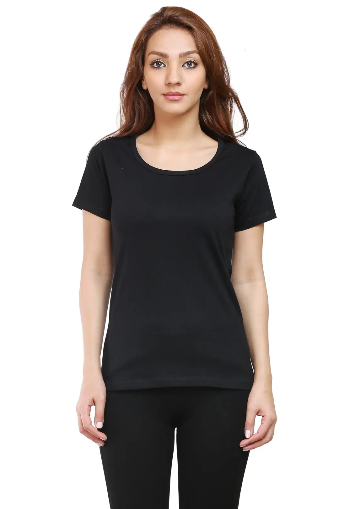 Women Solid Plain Combed Cotton T-shirt Black
