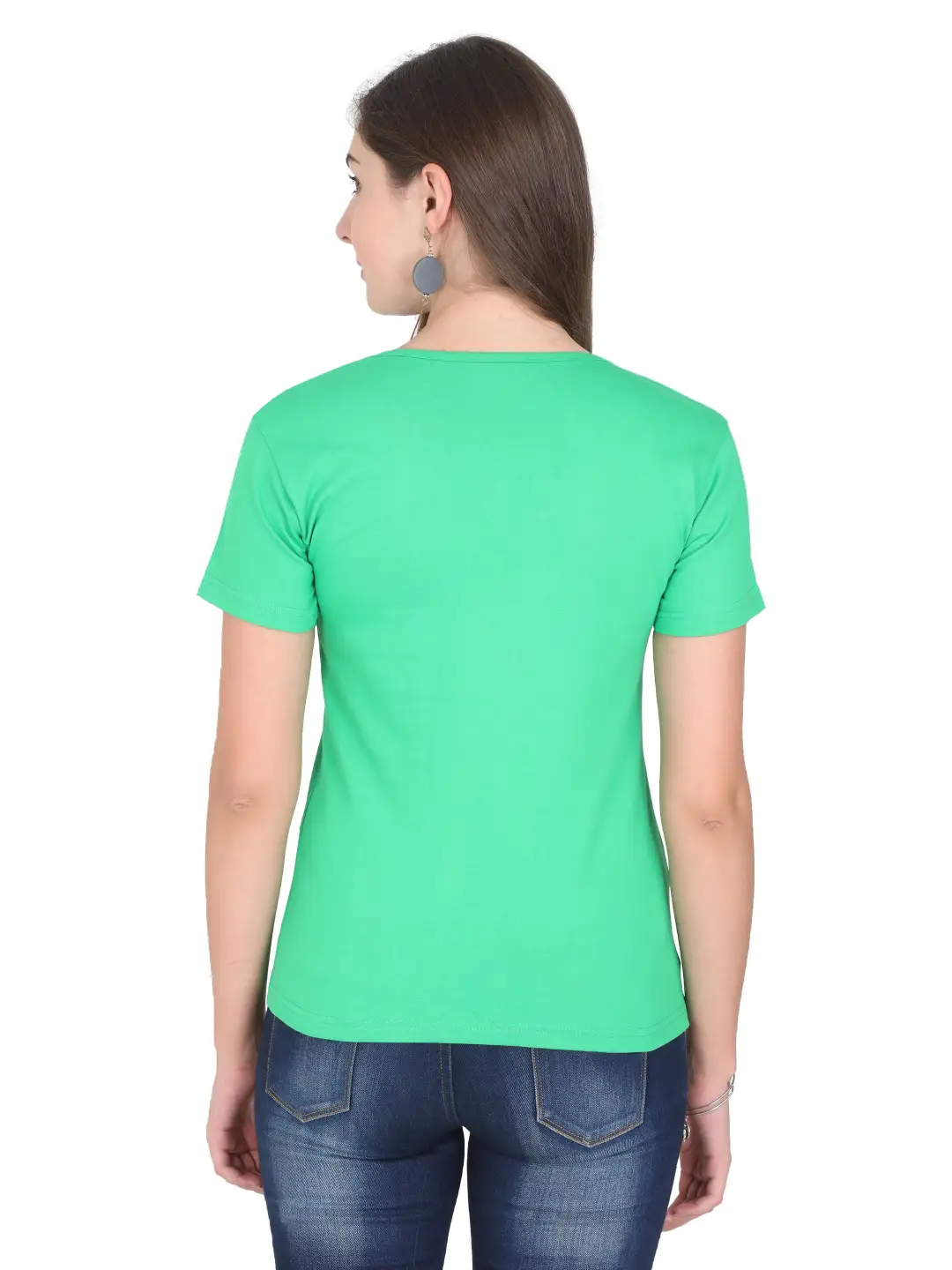 Women Solid Plain Combed Cotton T-shirt Flag Green - Image 2