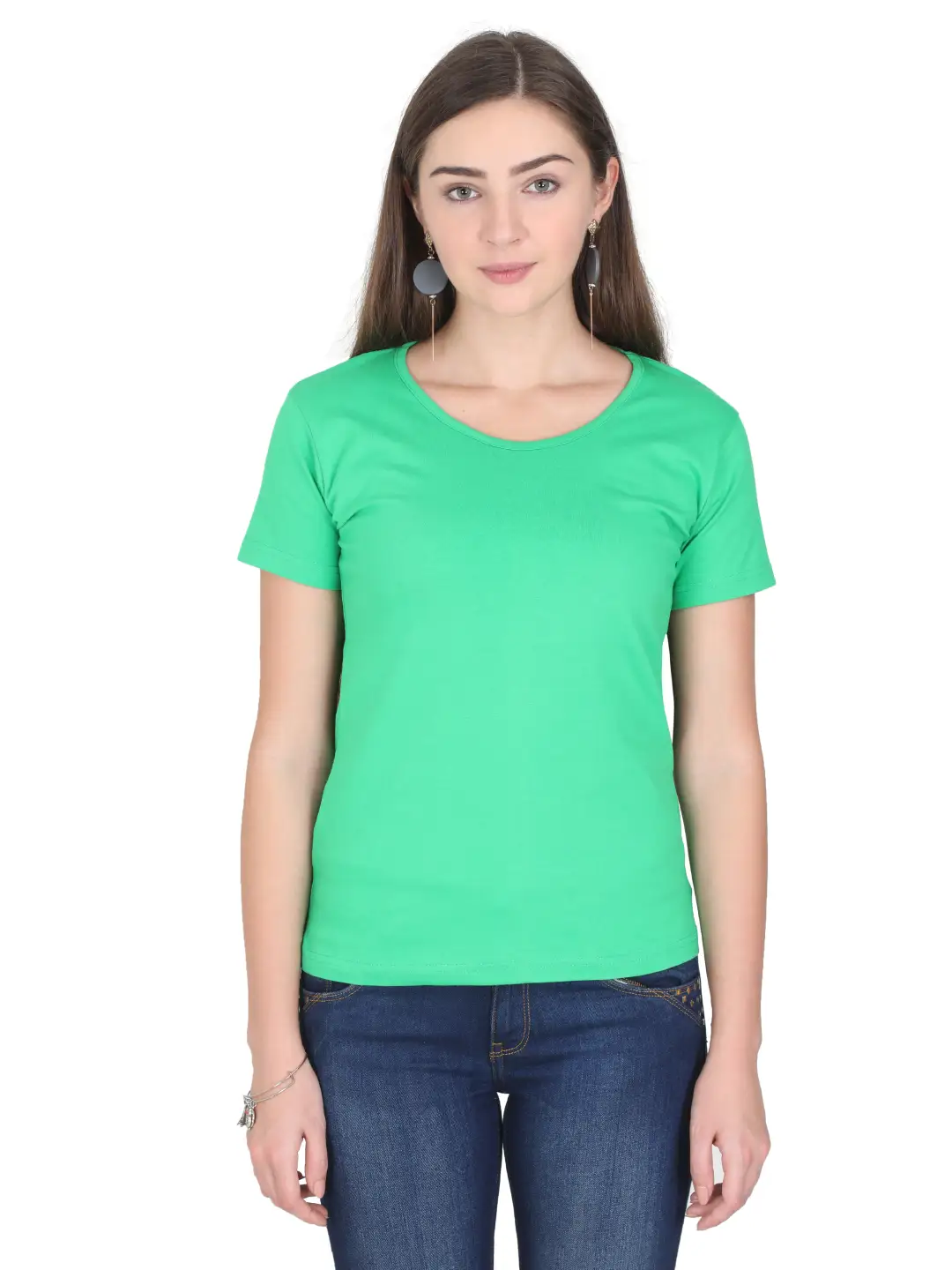 Women Solid Plain Combed Cotton T-shirt Flag Green