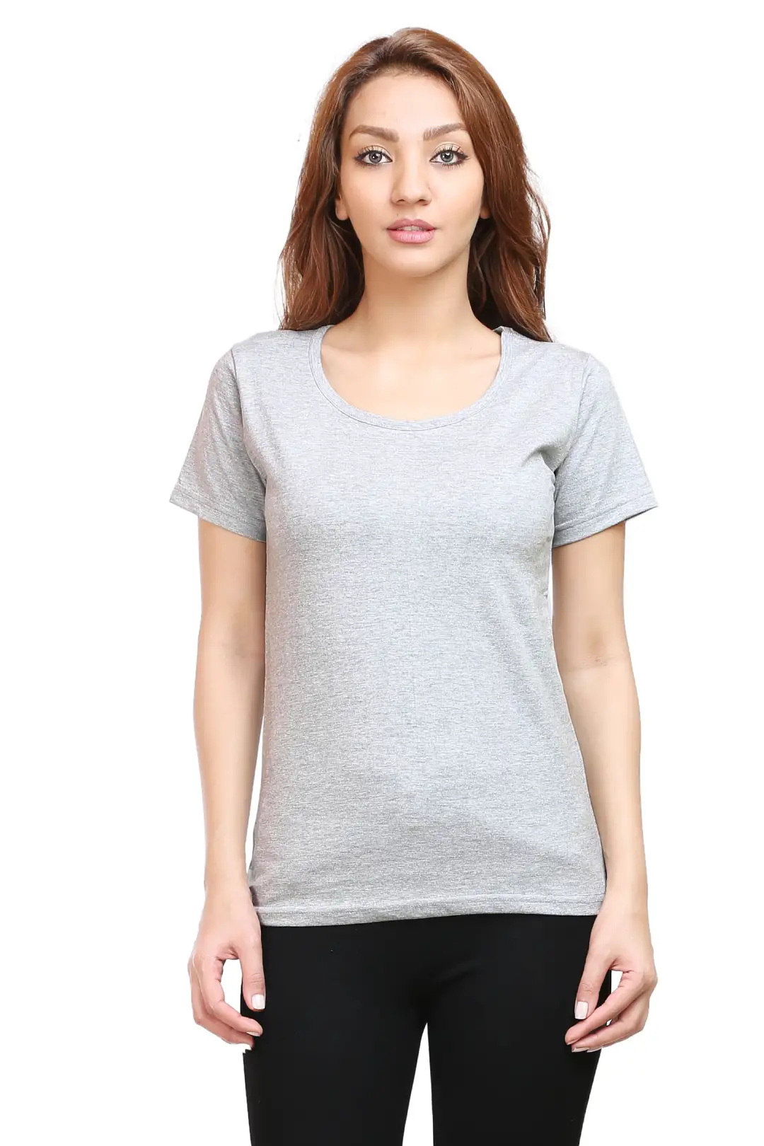 Women Solid Plain Combed Cotton T-shirt Grey Melange