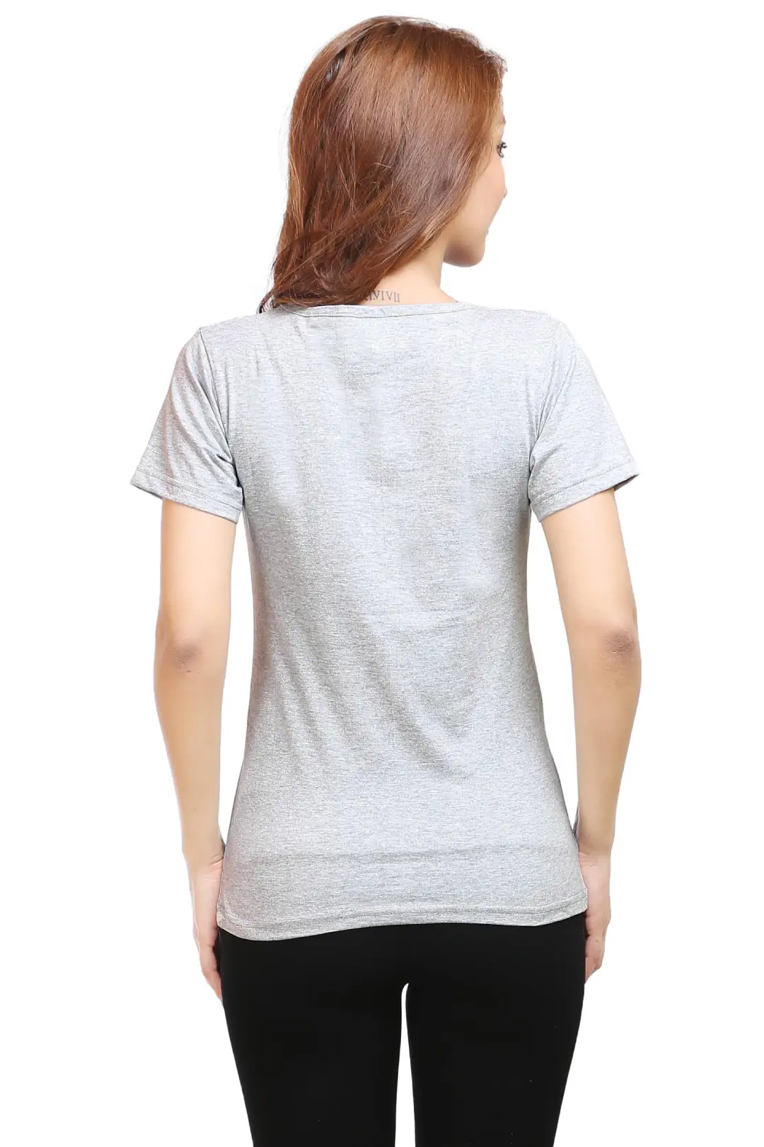Women Solid Plain Combed Cotton T-shirt Grey Melange - Image 2