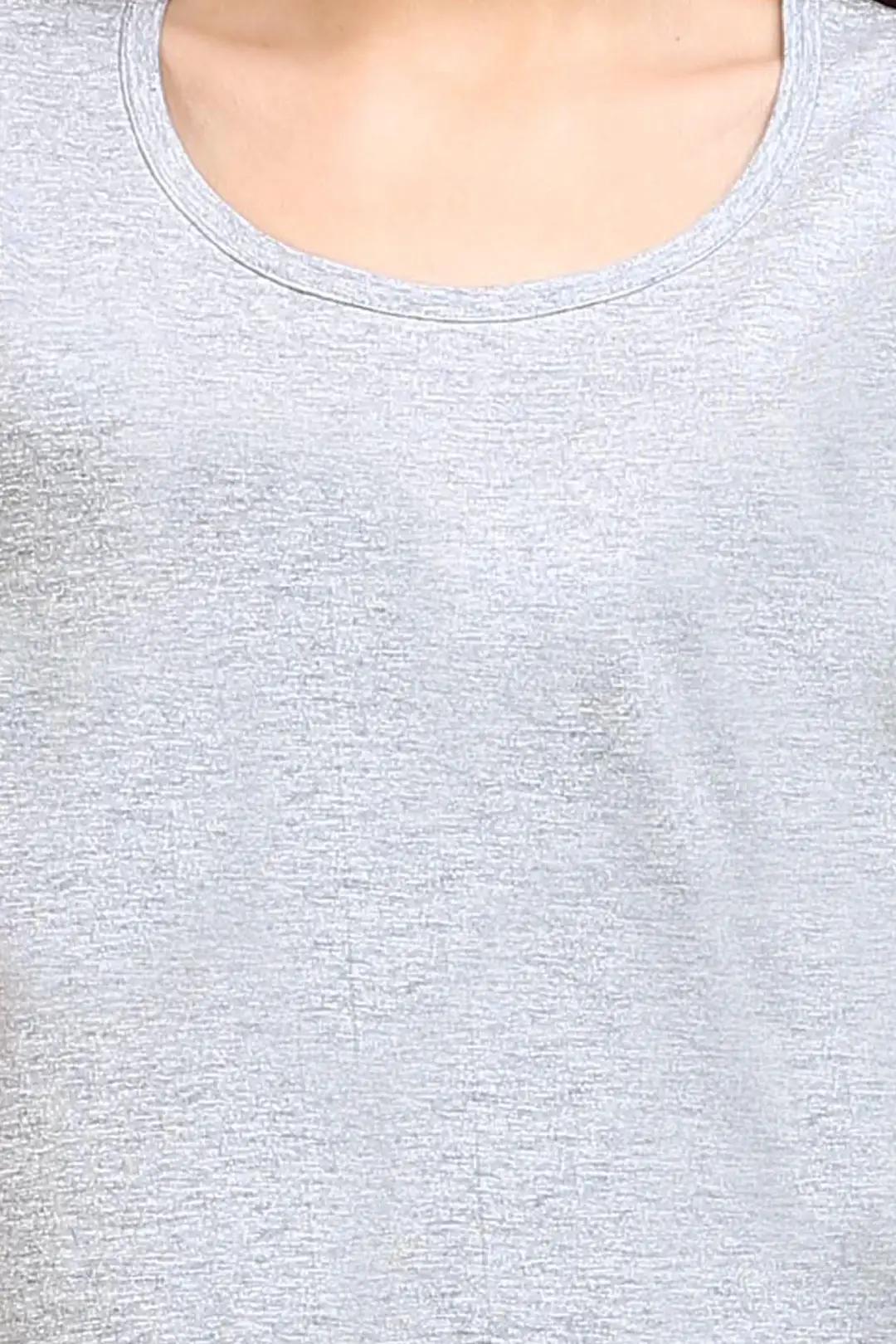 Women Solid Plain Combed Cotton T-shirt Grey Melange - Image 4