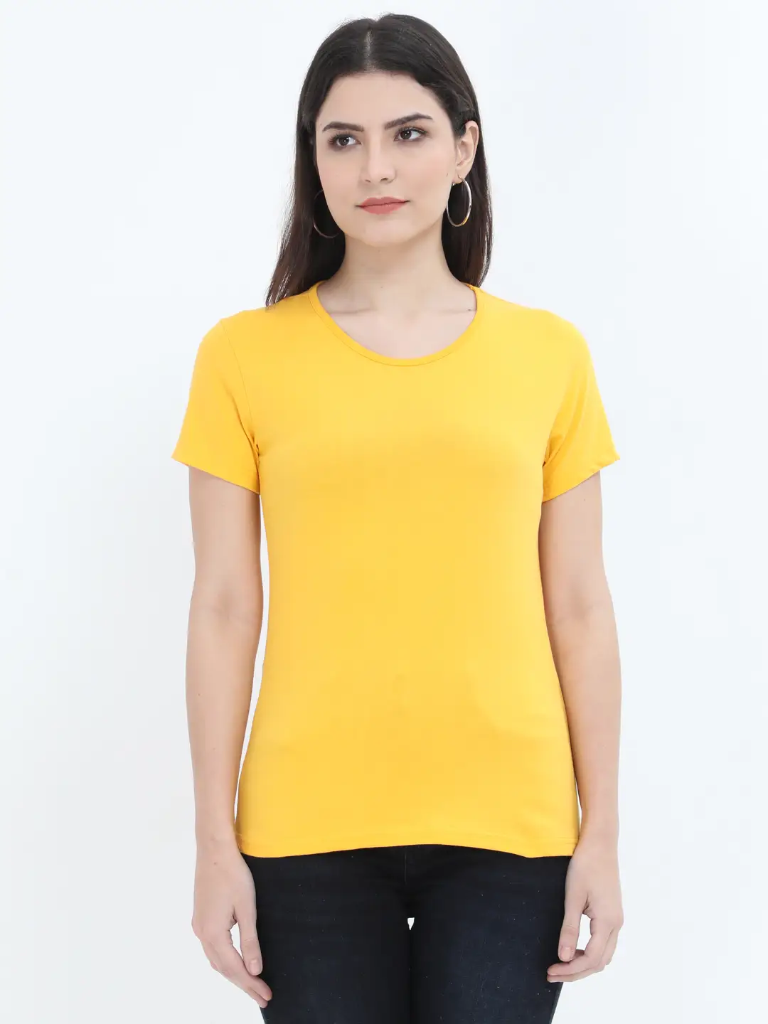 Women Solid Plain Combed Cotton T-shirt Golden Yellow