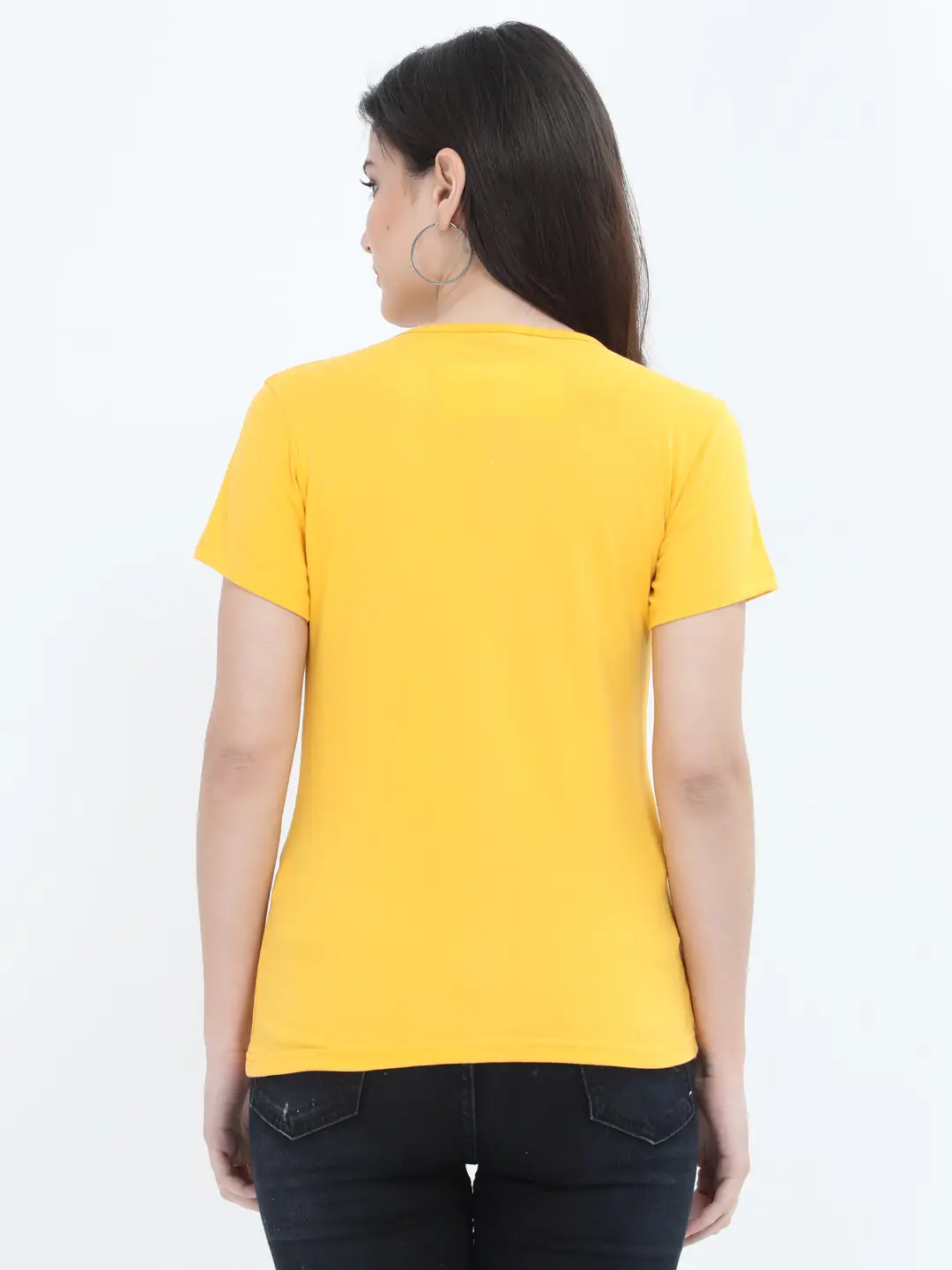 Women Solid Plain Combed Cotton T-shirt Golden Yellow - Image 2