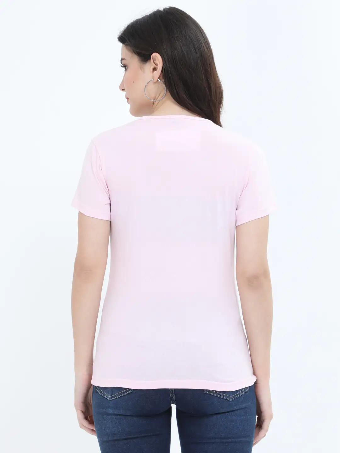 Women Solid Plain Combed Cotton T-shirt Light Baby Pink - Image 2