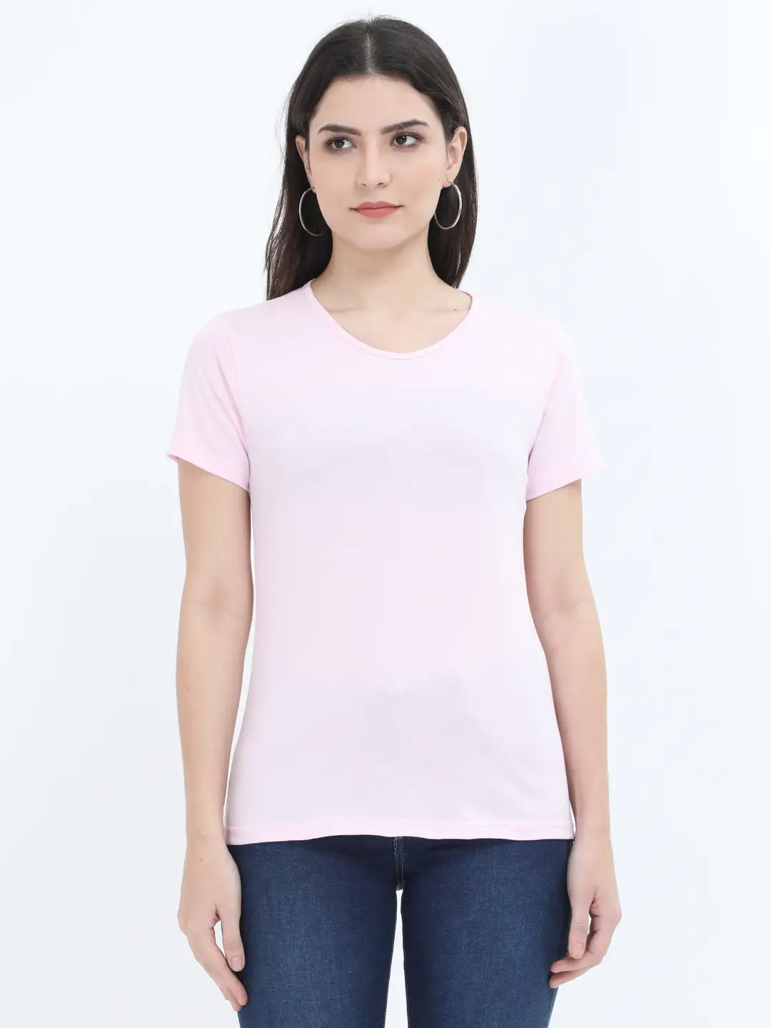Women Solid Plain Combed Cotton T-shirt Light Baby Pink