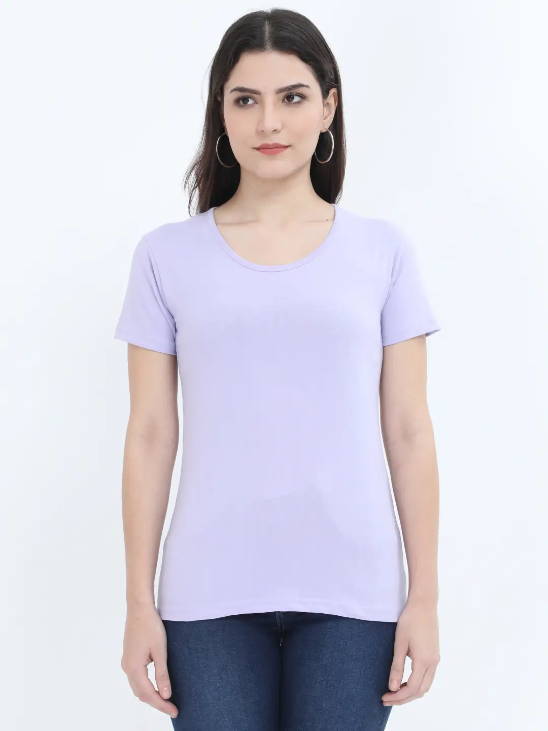 Women Solid Plain Combed Cotton T-shirt Lavender