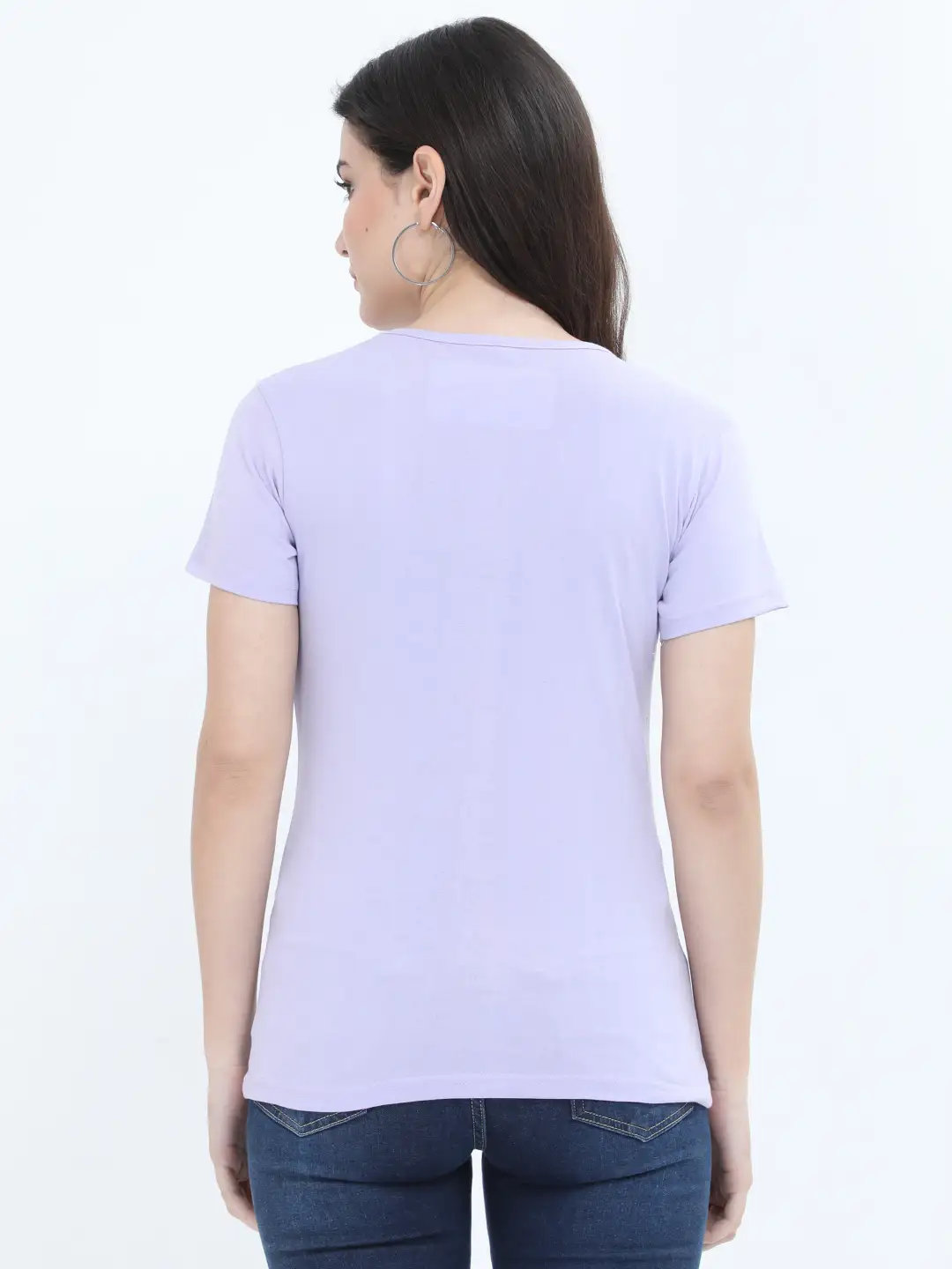 Women Solid Plain Combed Cotton T-shirt Lavender - Image 3