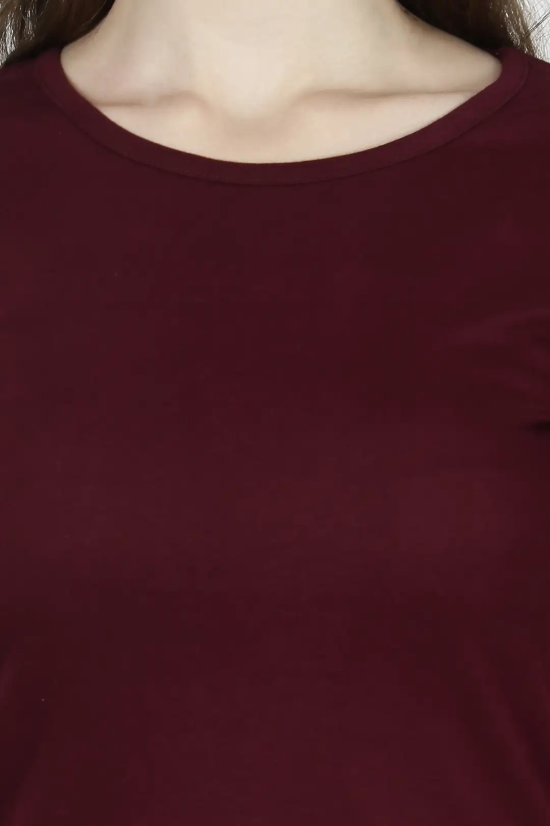Women Solid Plain Combed Cotton T-shirt Maroon - Image 6