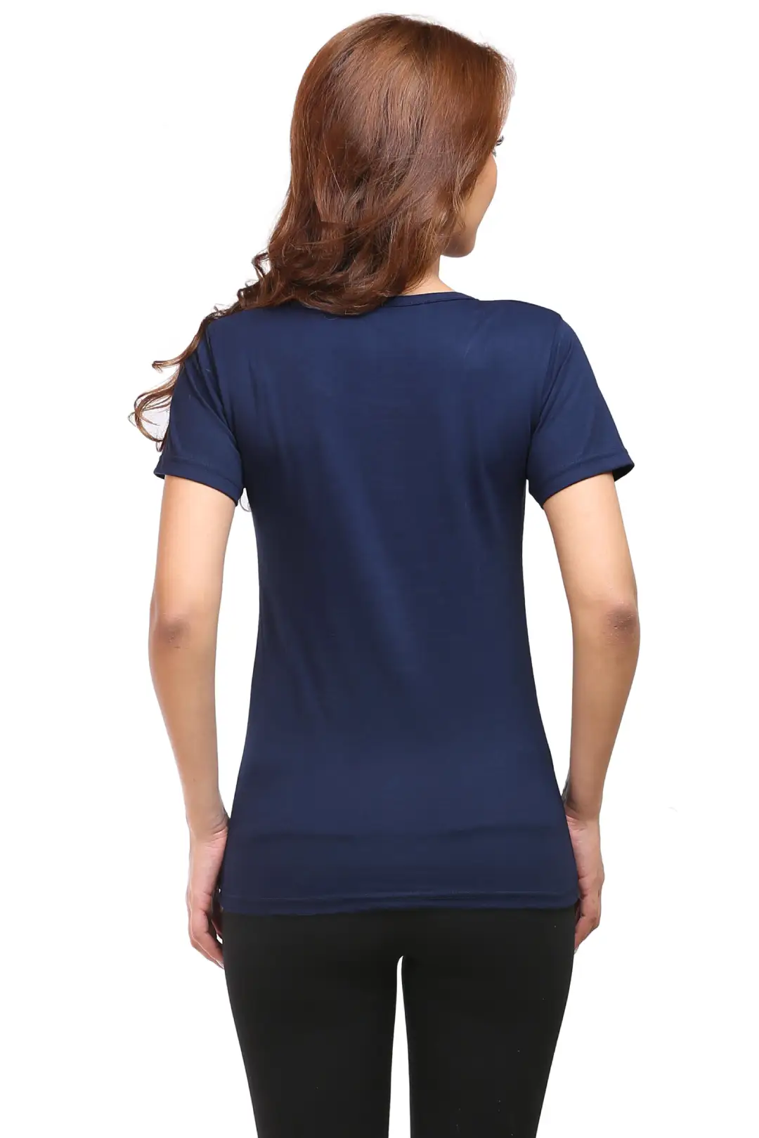 Women Solid Plain Combed Cotton T-shirt Navy Blue - Image 4