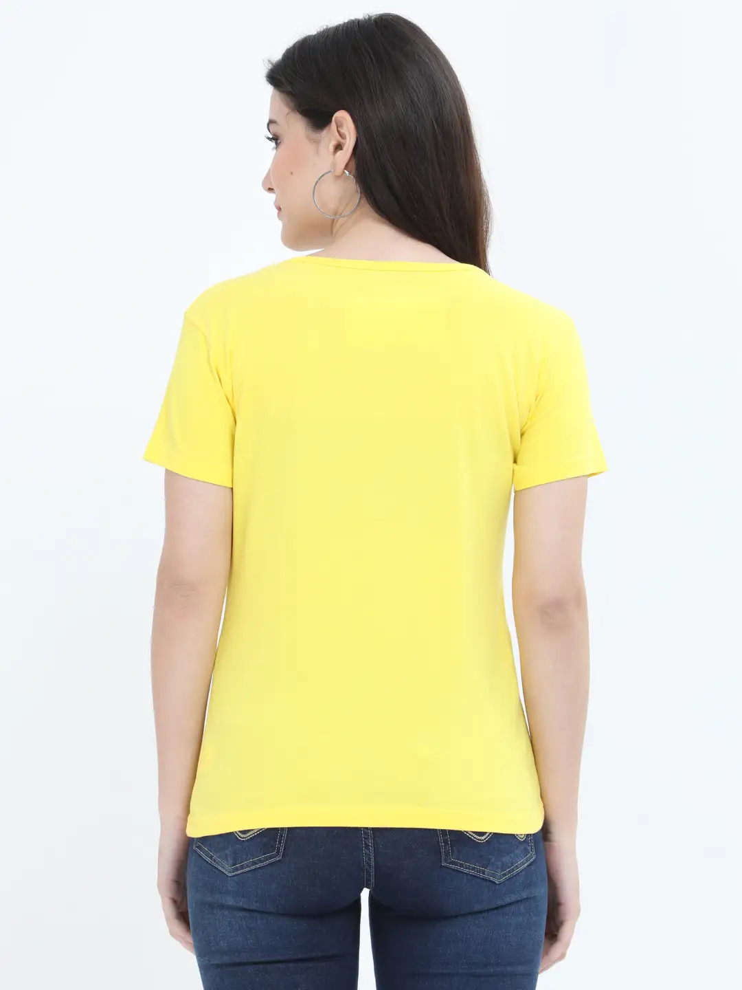 Women Solid Plain Combed Cotton T-shirt New Yellow - Image 3