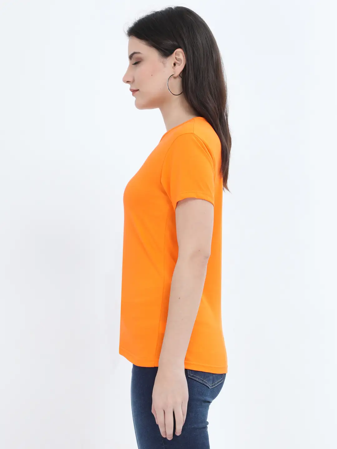 Women Solid Plain Combed Cotton T-shirt Orange - Image 3