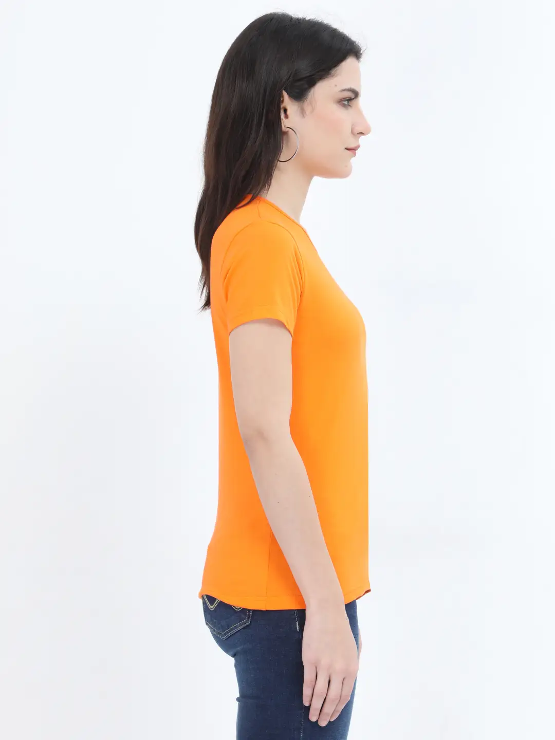 Women Solid Plain Combed Cotton T-shirt Orange - Image 4